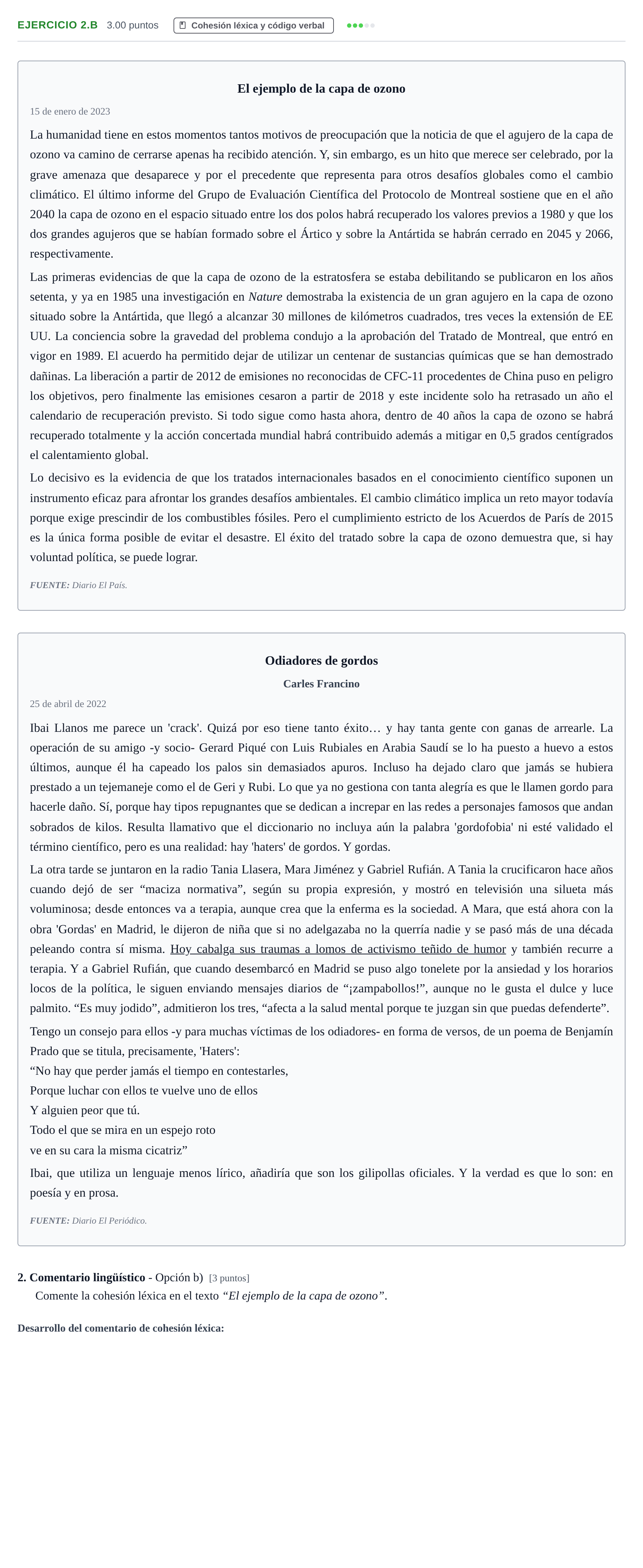 Enunciado: Ejercicio 2.b · Lengua Castellana y Literatura II PAU Navarra Extraordinaria 2023