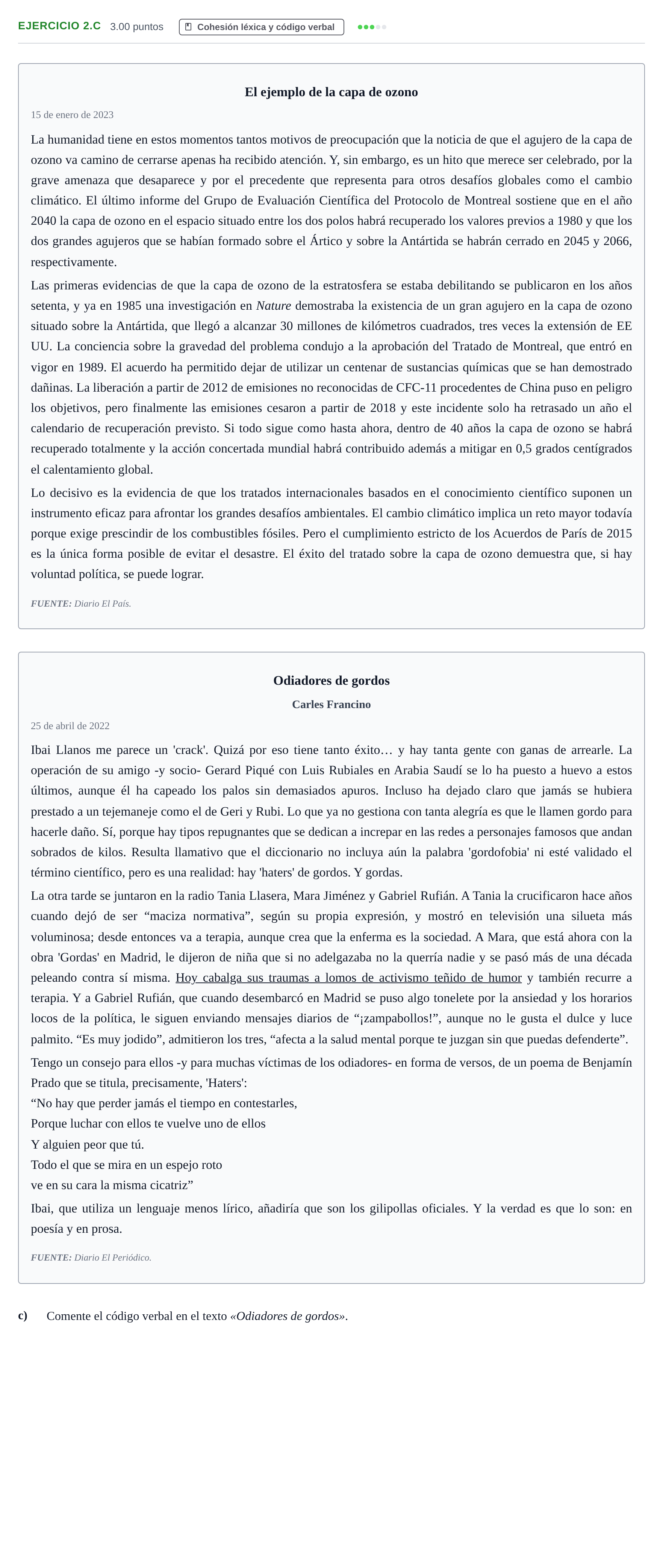 Enunciado: Ejercicio 2.c · Lengua Castellana y Literatura II PAU Navarra Extraordinaria 2023