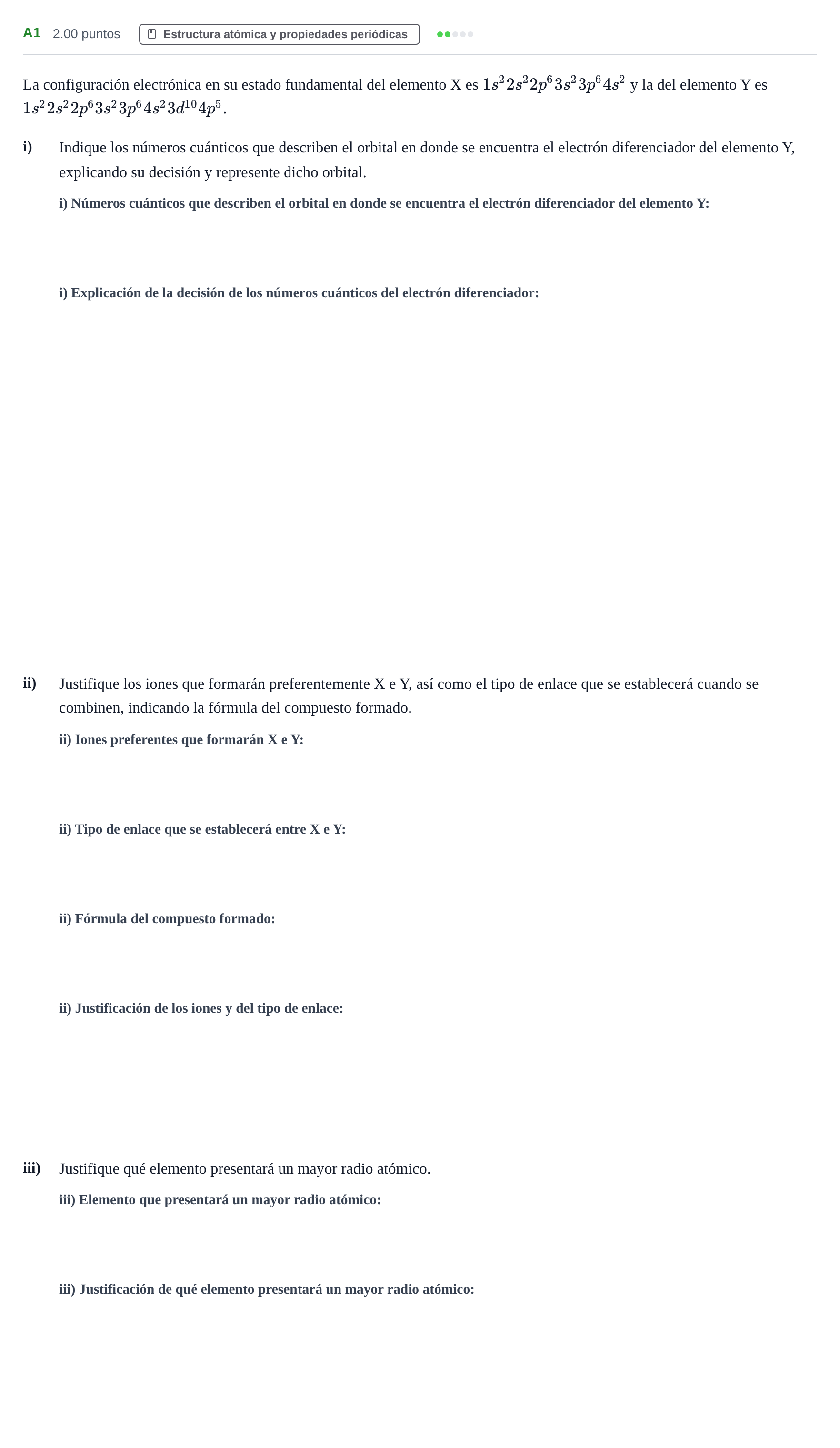 Enunciado: Ejercicio A1 · Química PAU Navarra Extraordinaria 2023
