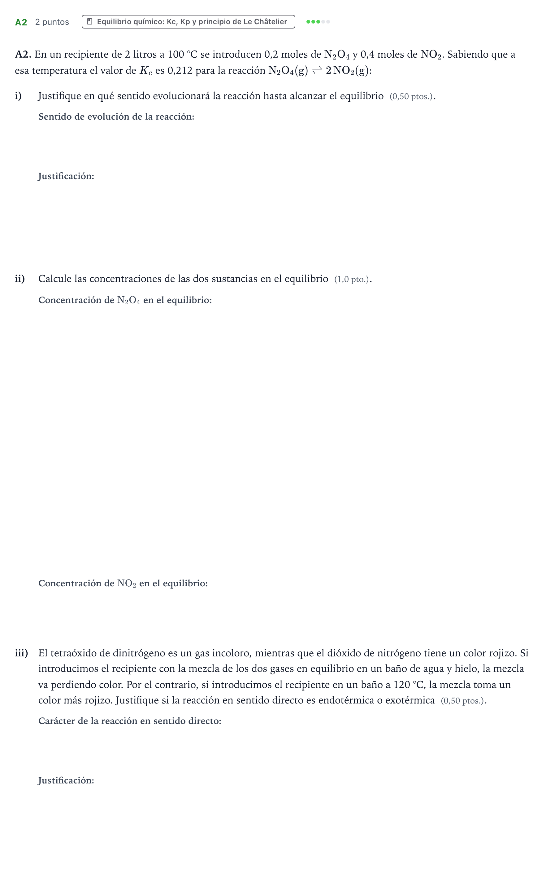 Enunciado: Ejercicio A2 · Química PAU Navarra Extraordinaria 2023