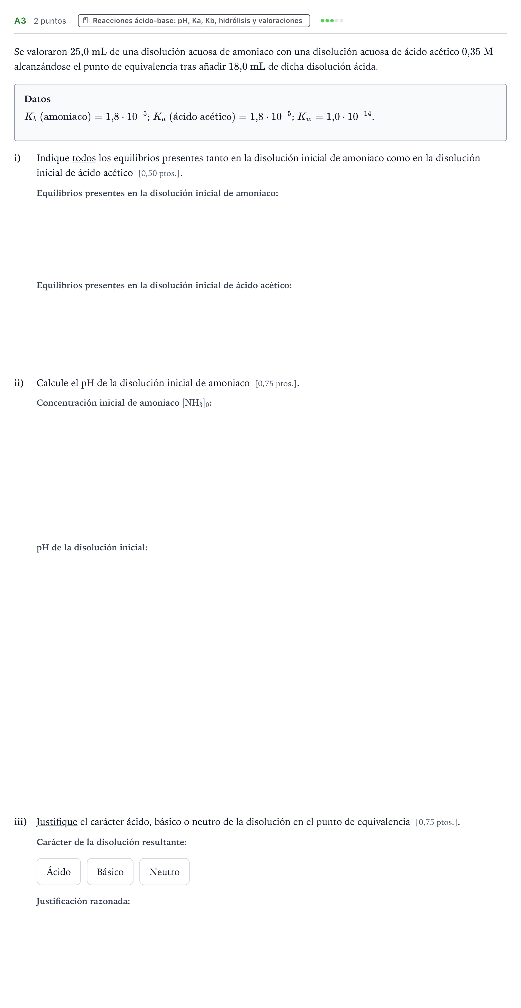 Enunciado: Ejercicio A3 · Química PAU Navarra Extraordinaria 2023
