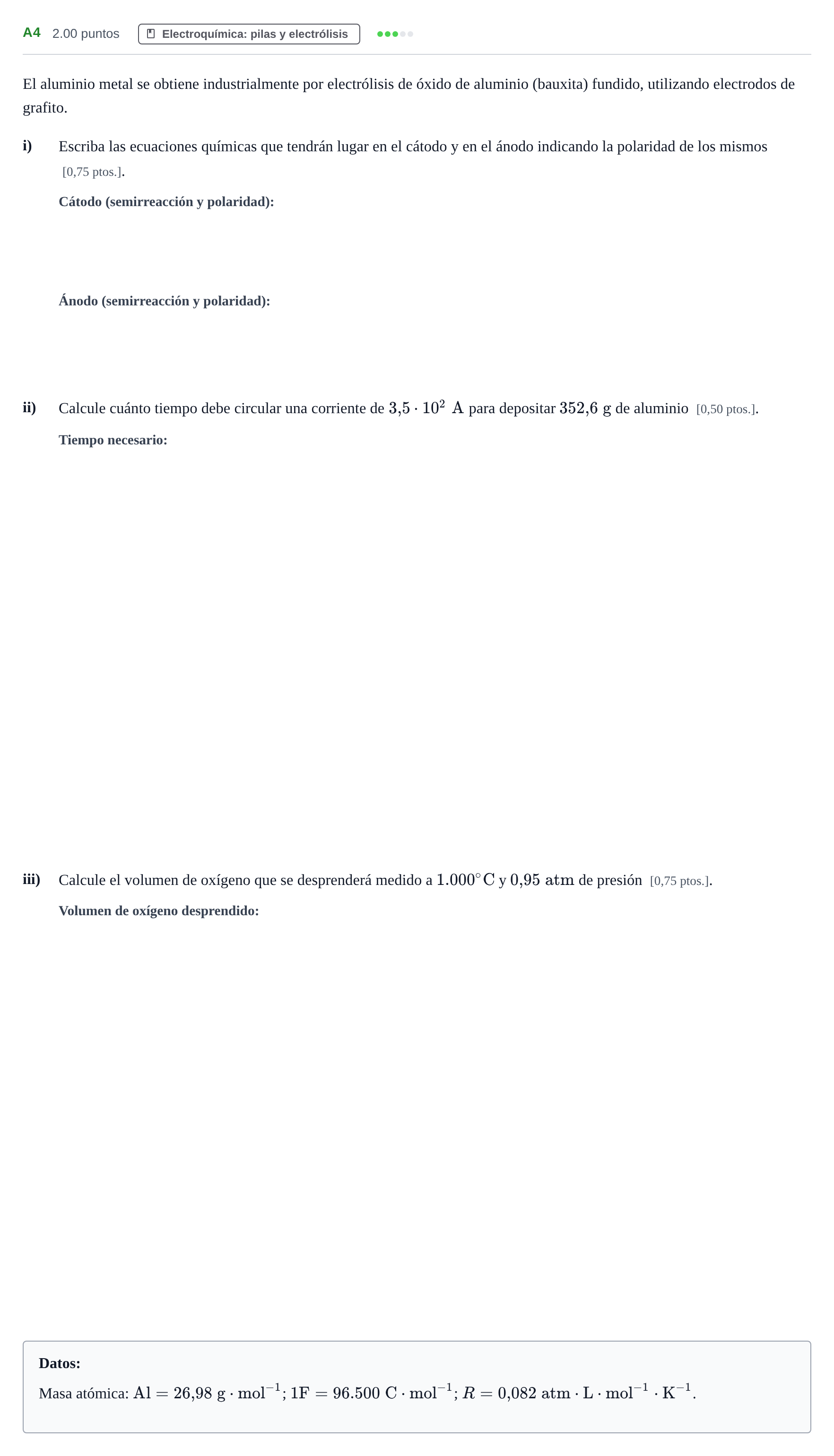 Enunciado: Ejercicio A4 · Química PAU Navarra Extraordinaria 2023