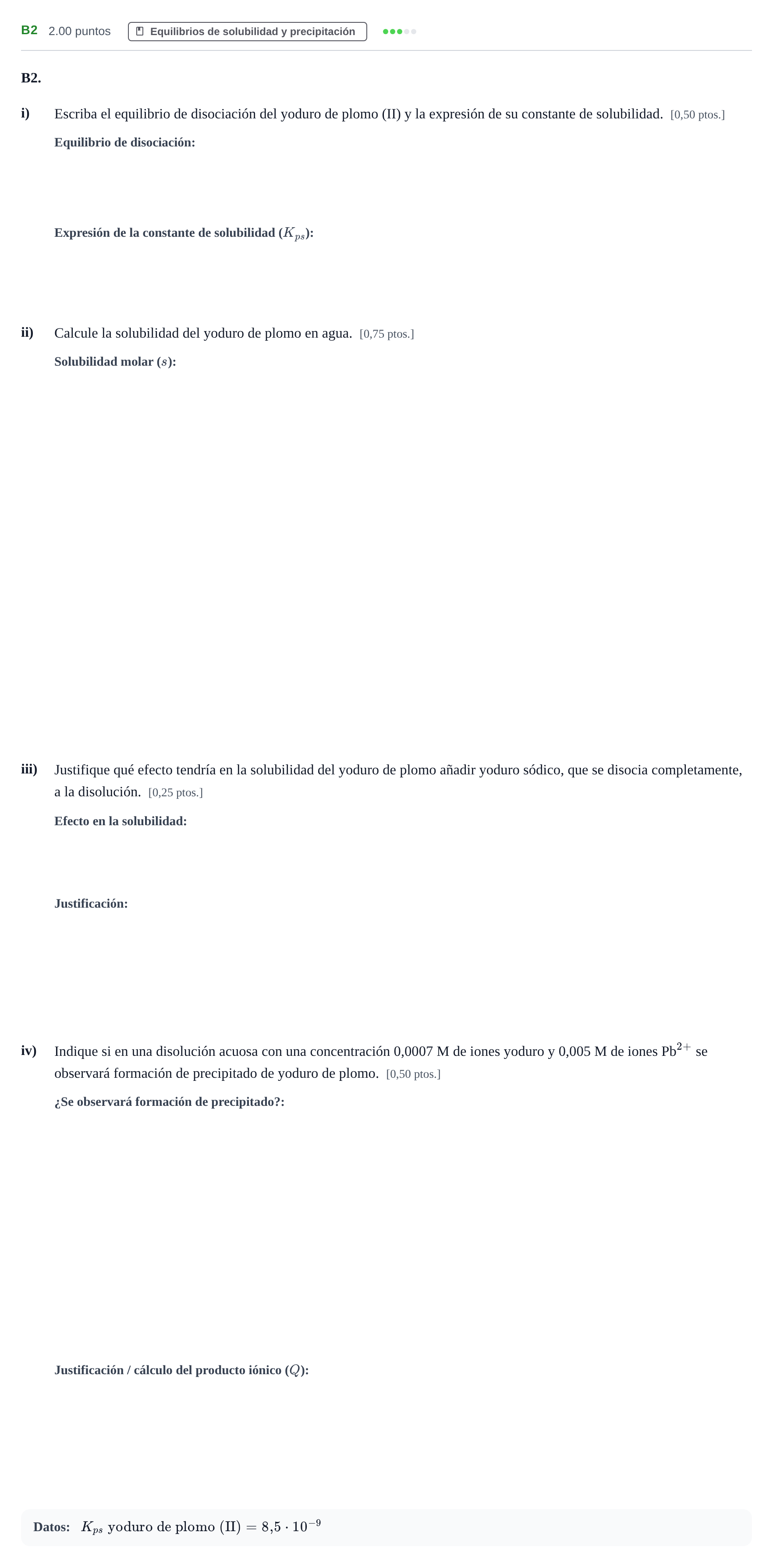 Enunciado: Ejercicio B2 · Química PAU Navarra Extraordinaria 2023