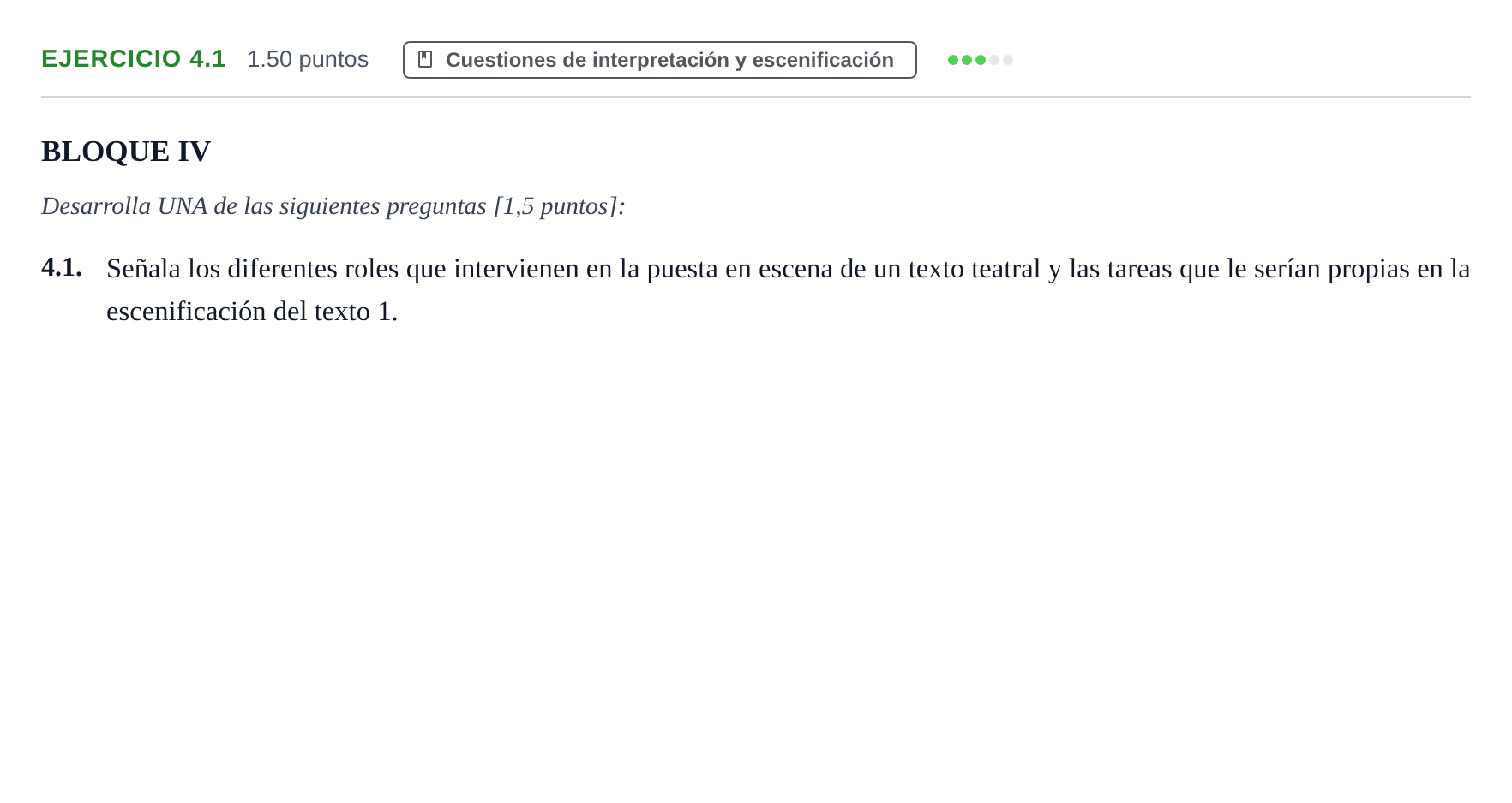 Enunciado: Ejercicio 4.1 · Artes Escénicas PAU Murcia Ordinaria 2024