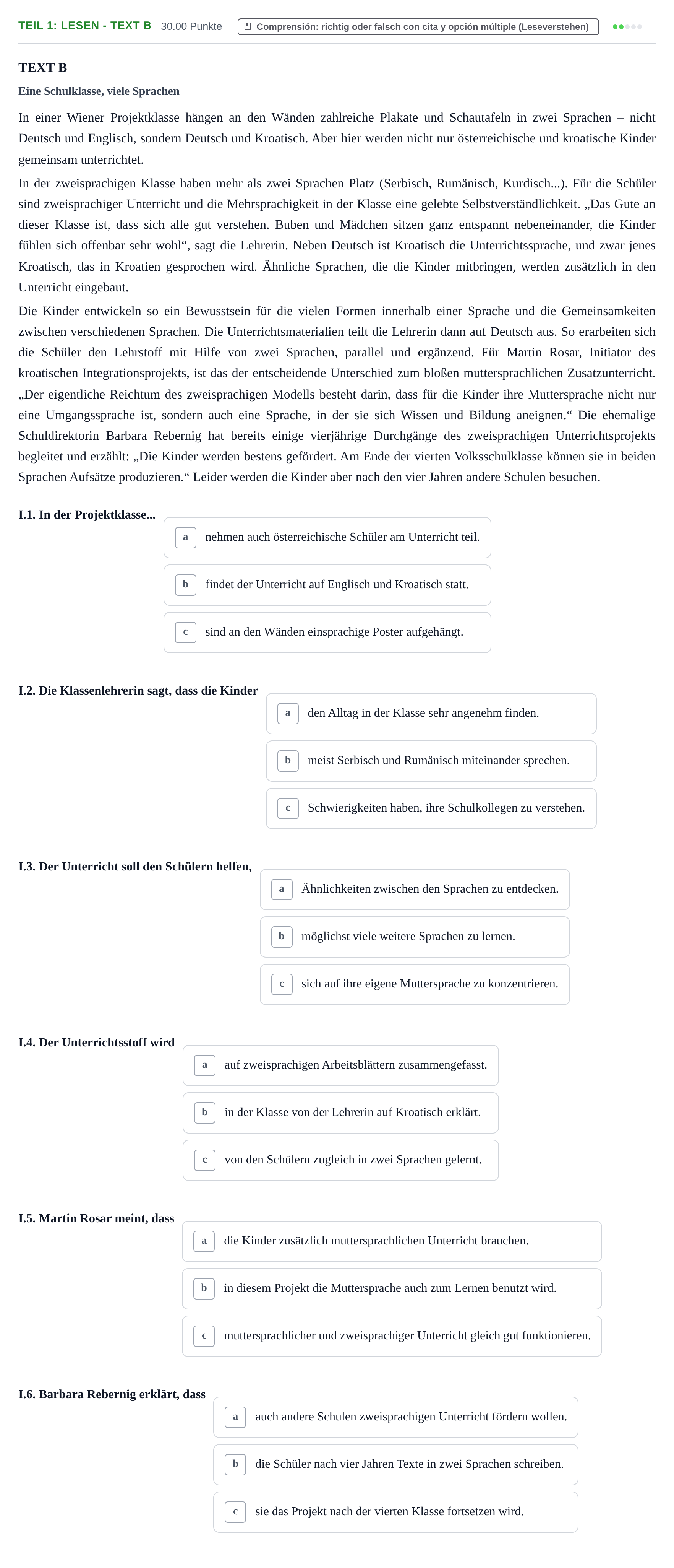 Enunciado: Ejercicio Teil 1: Lesen - Text B · Alemán PAU Murcia Ordinaria 2024