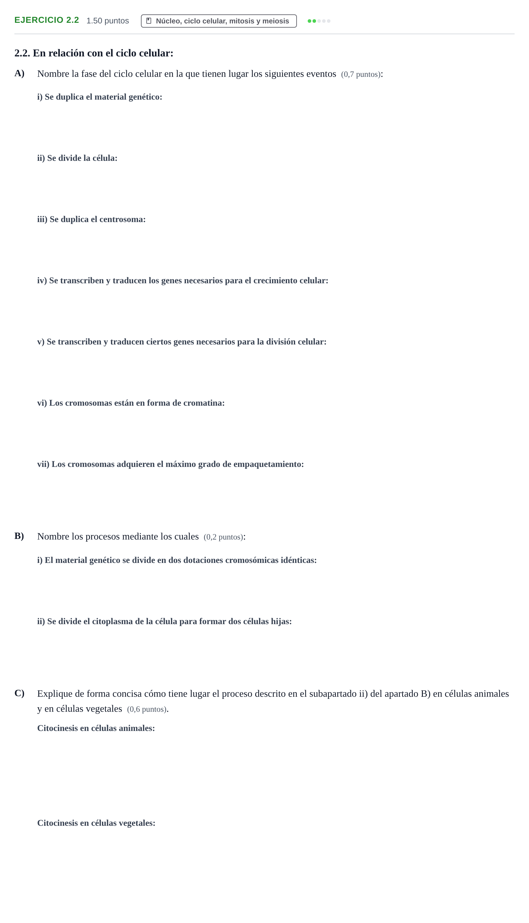 Enunciado: Ejercicio 2.2 · Biología PAU Murcia Ordinaria 2024