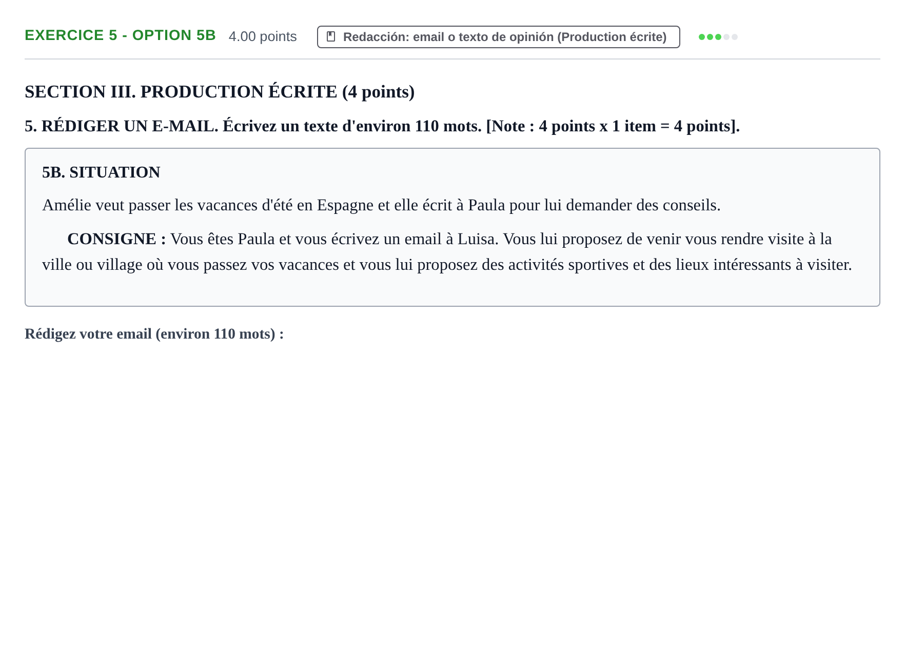 Enunciado: Ejercicio 5 - Option 5B · Francés PAU Murcia Ordinaria 2024