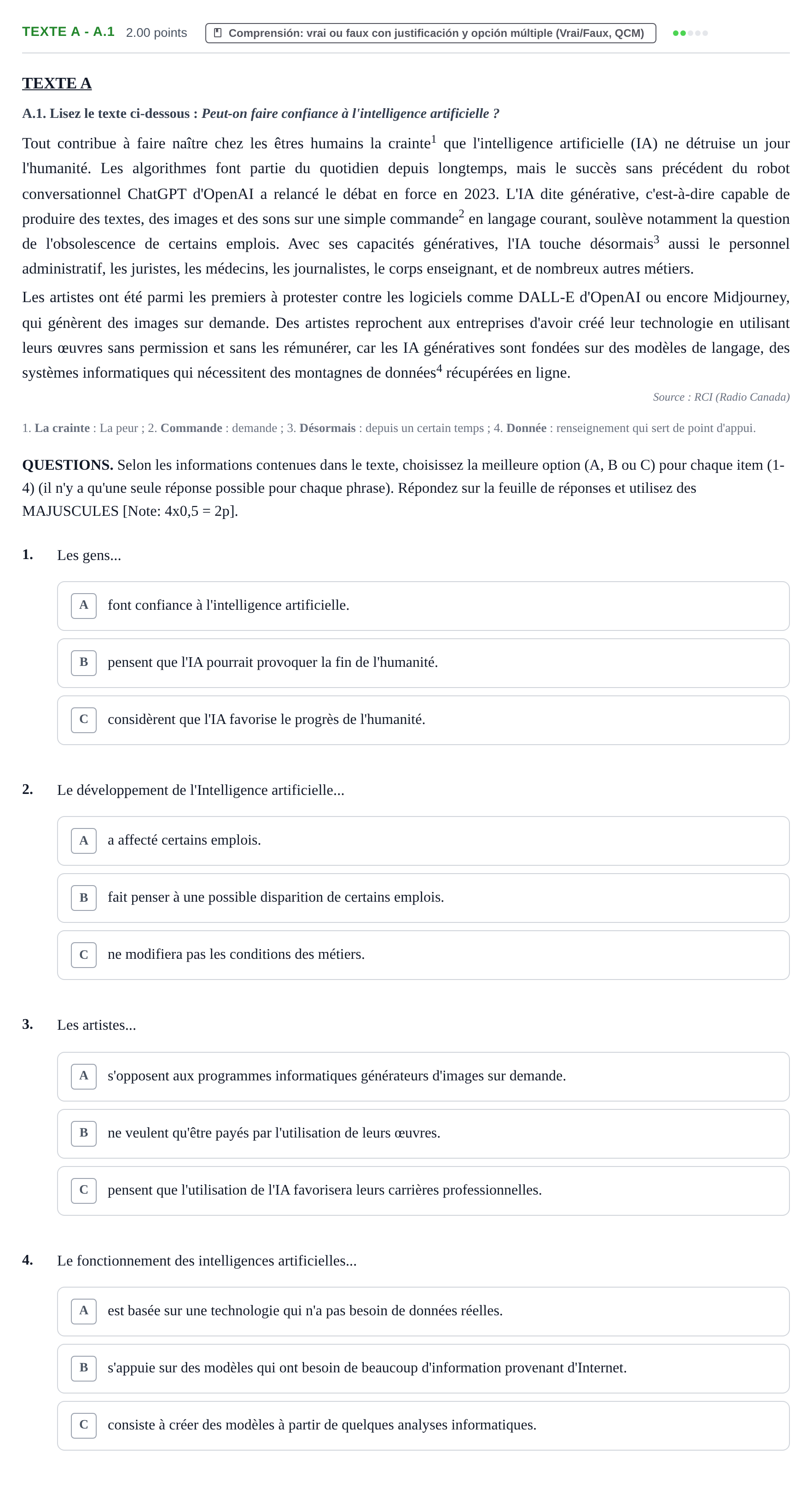 Enunciado: Ejercicio Texte A - A.1 · Francés PAU Murcia Ordinaria 2024