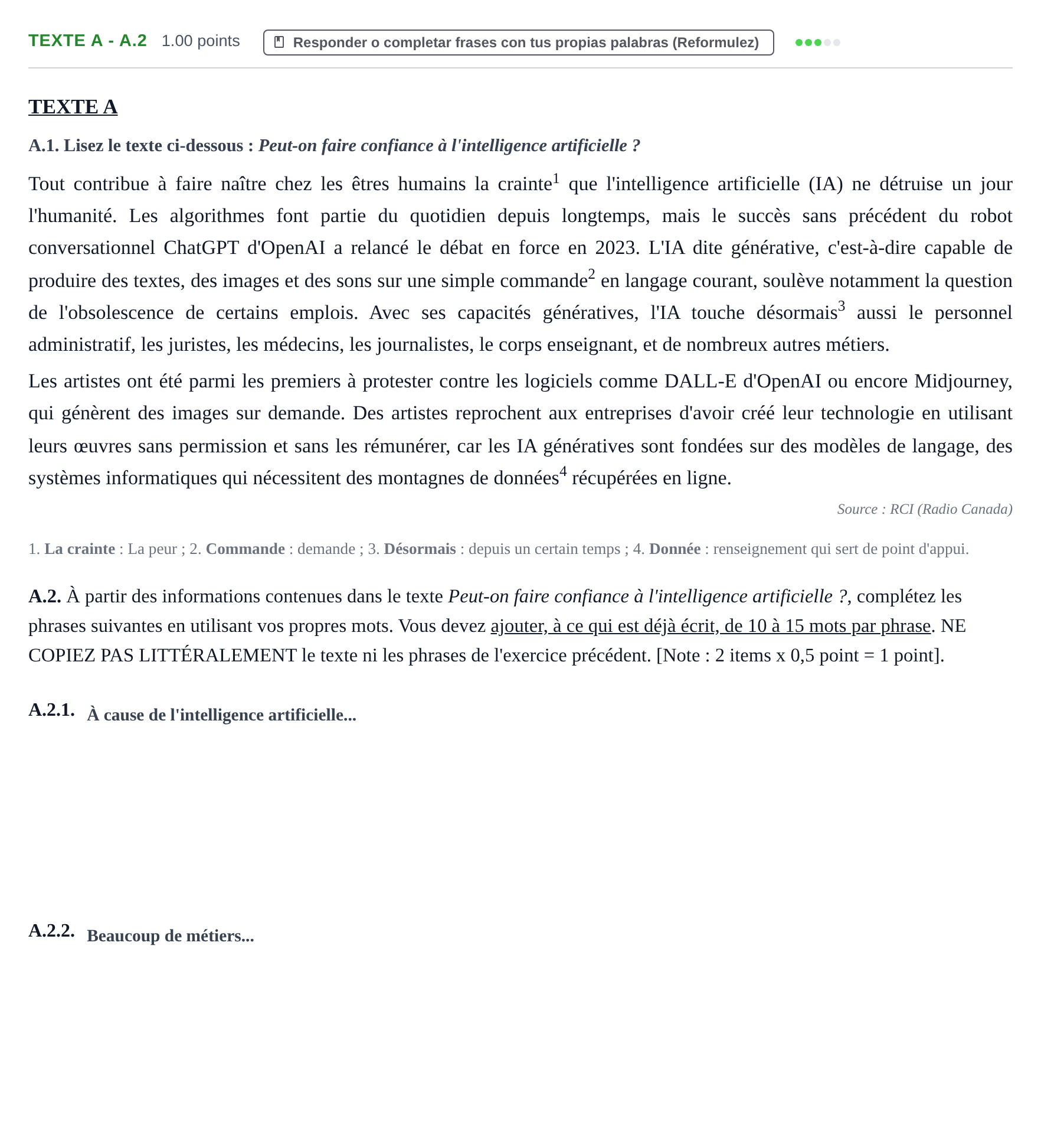 Enunciado: Ejercicio Texte A - A.2 · Francés PAU Murcia Ordinaria 2024