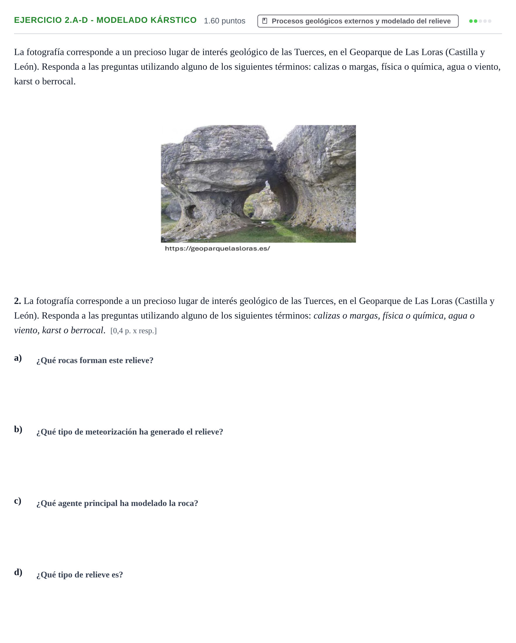 Enunciado: Ejercicio 2.a-d - Modelado kárstico · Geología y Ciencias Ambientales PAU Murcia Ordinaria 2024