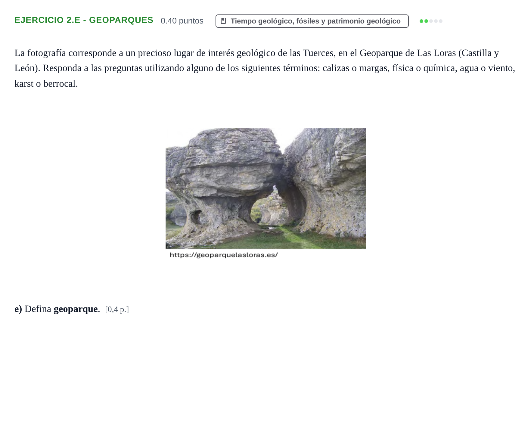 Enunciado: Ejercicio 2.e - Geoparques · Geología y Ciencias Ambientales PAU Murcia Ordinaria 2024