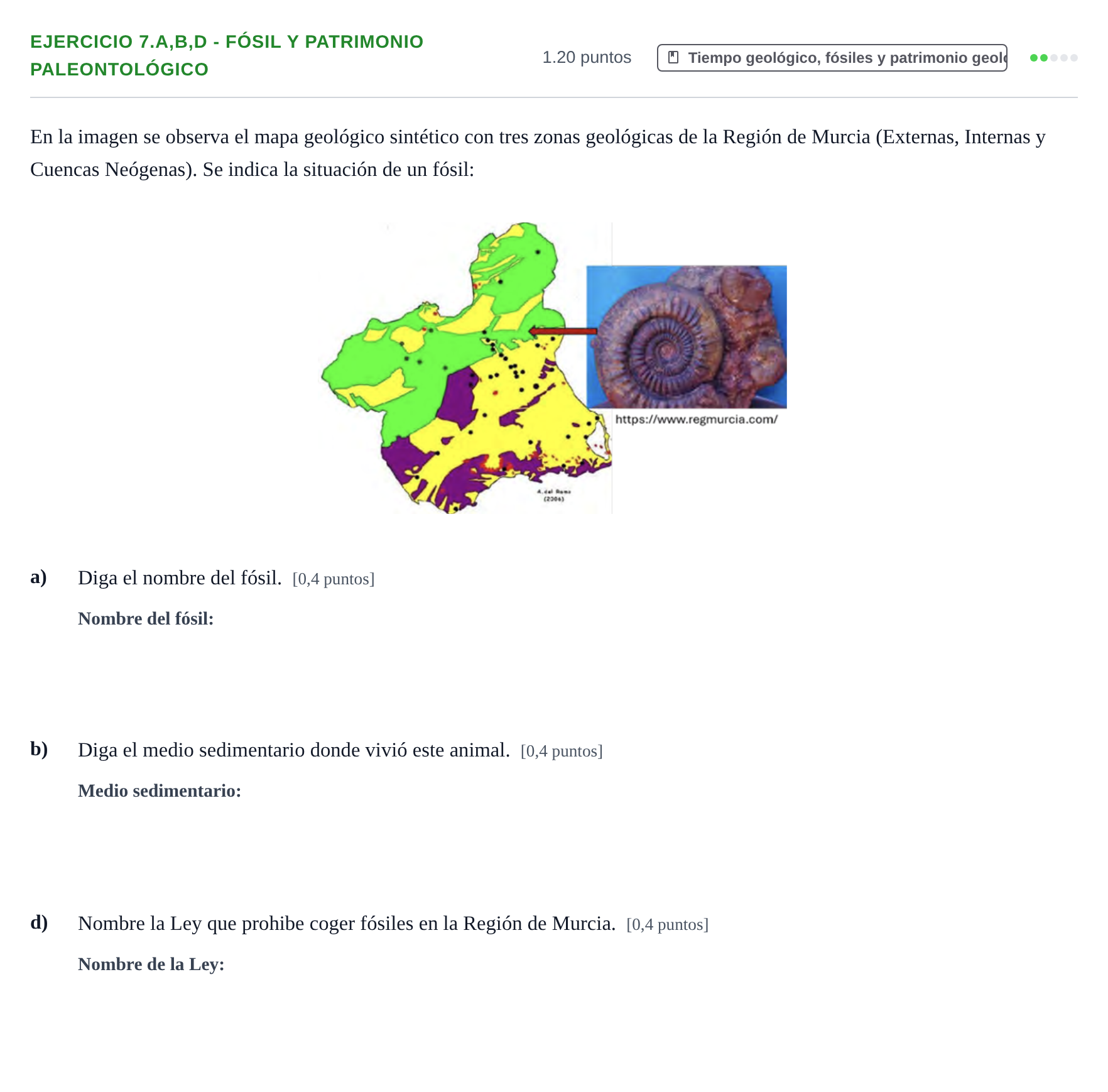 Enunciado: Ejercicio 7.a,b,d - Fósil y patrimonio paleontológico · Geología y Ciencias Ambientales PAU Murcia Ordinaria 2024