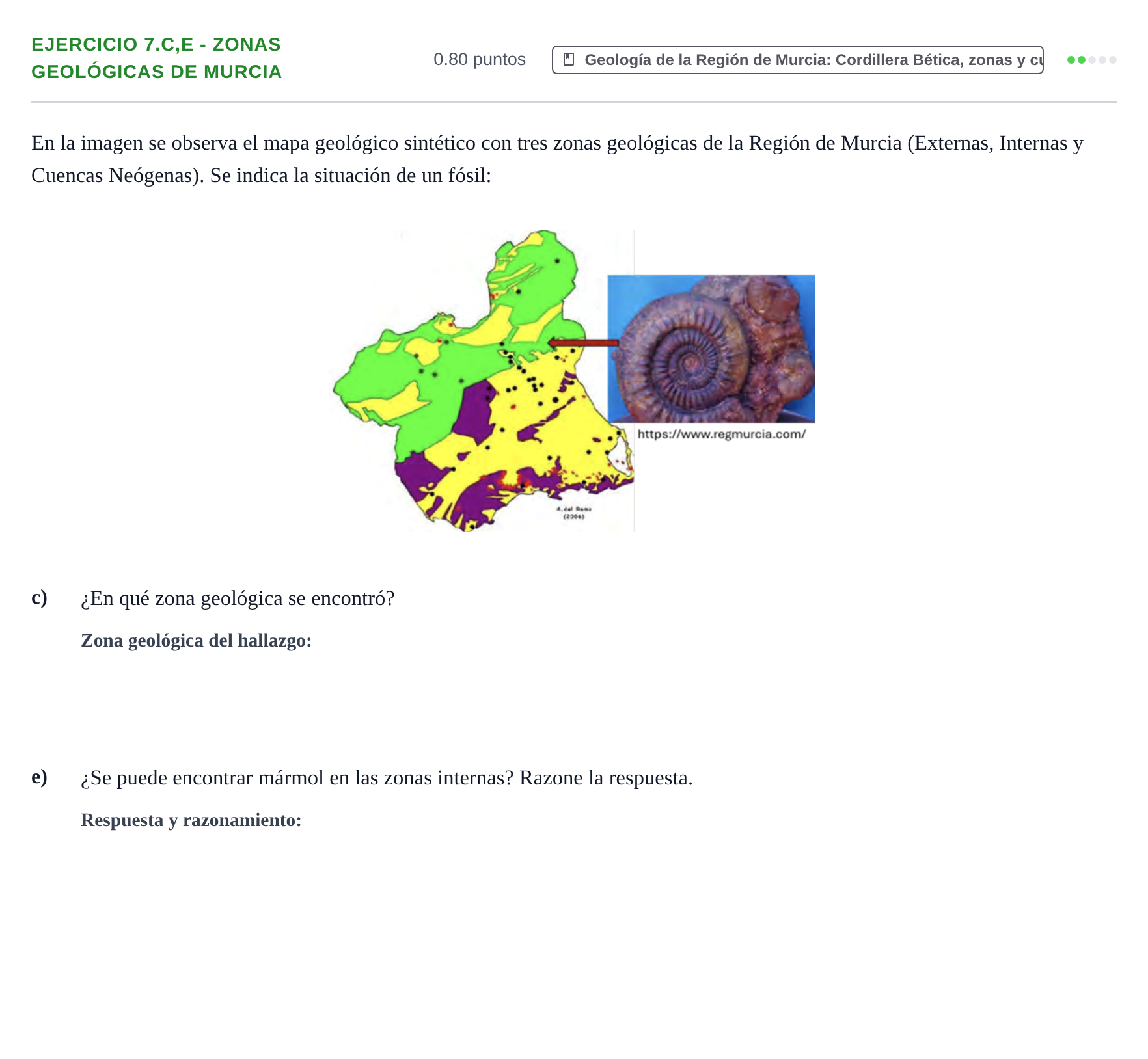 Enunciado: Ejercicio 7.c,e - Zonas geológicas de Murcia · Geología y Ciencias Ambientales PAU Murcia Ordinaria 2024