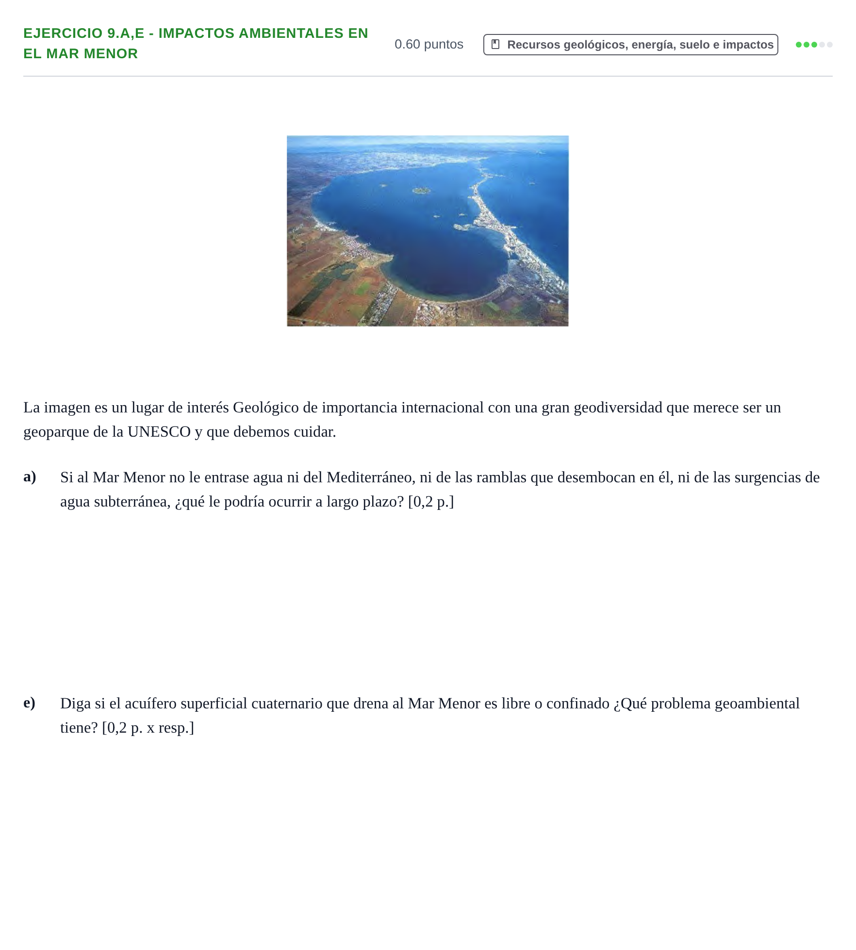 Enunciado: Ejercicio 9.a,e - Impactos ambientales en el Mar Menor · Geología y Ciencias Ambientales PAU Murcia Ordinaria 2024