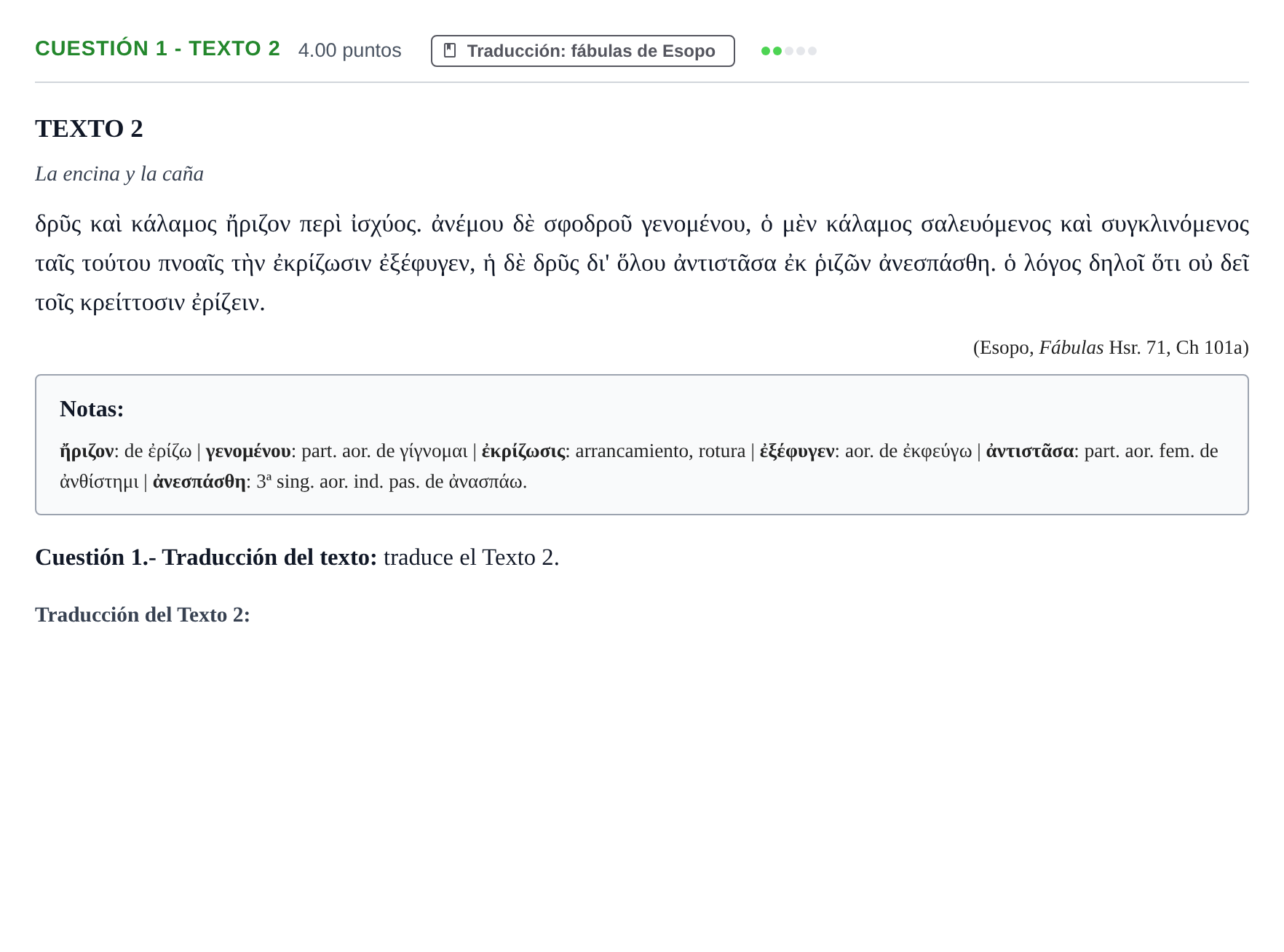 Enunciado: Cuestión 1 - Texto 2 · Griego II PAU Murcia Ordinaria 2024