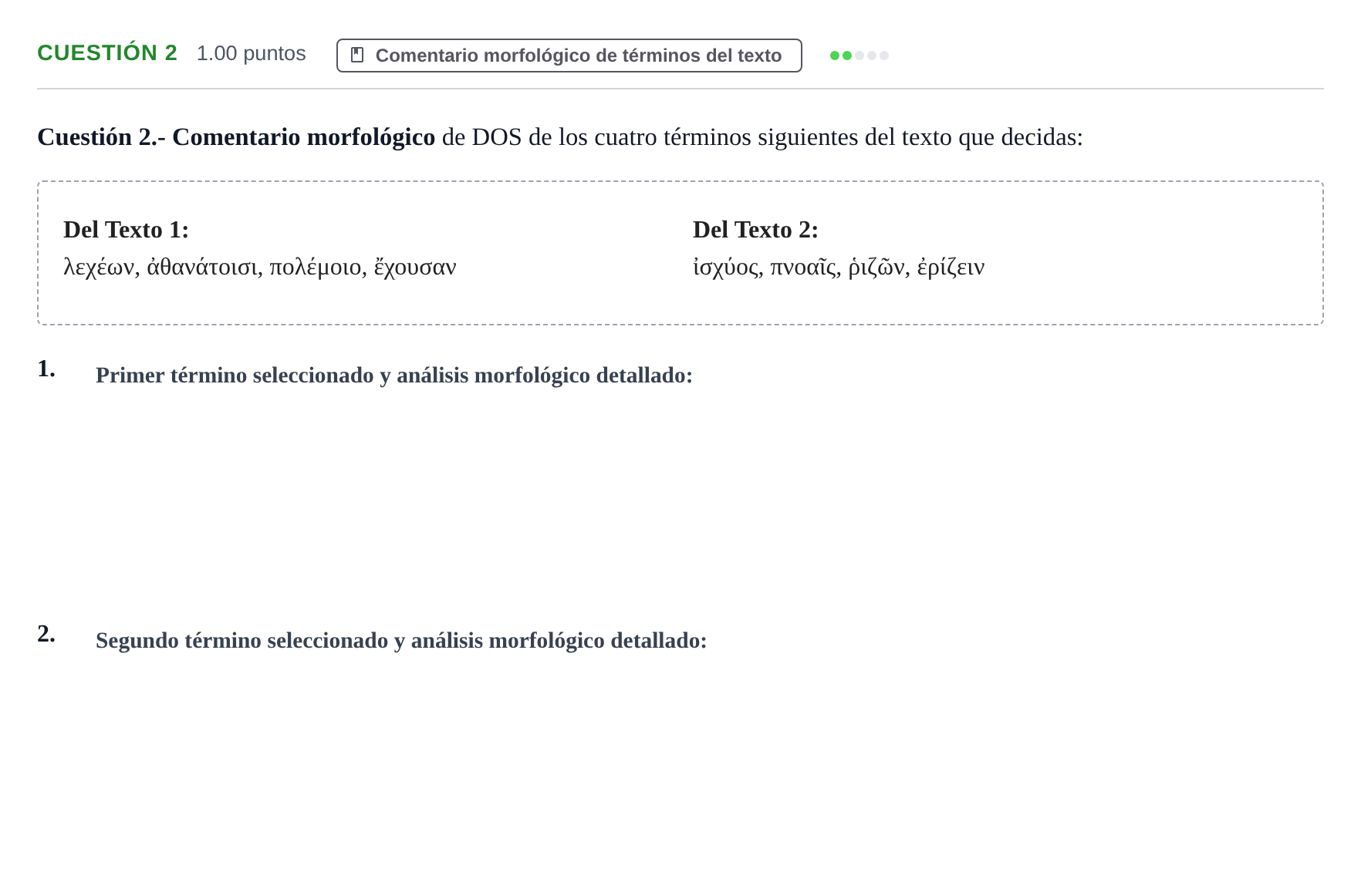 Enunciado: Cuestión 2 · Griego II PAU Murcia Ordinaria 2024