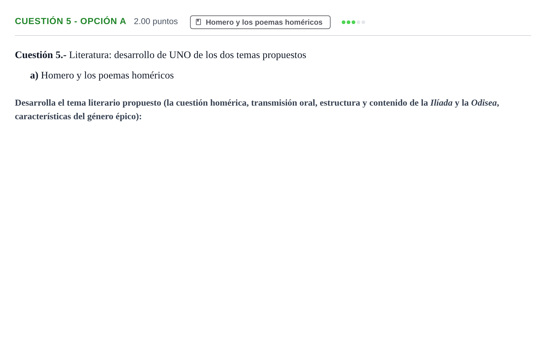 Enunciado: Cuestión 5 - Opción a · Griego II PAU Murcia Ordinaria 2024
