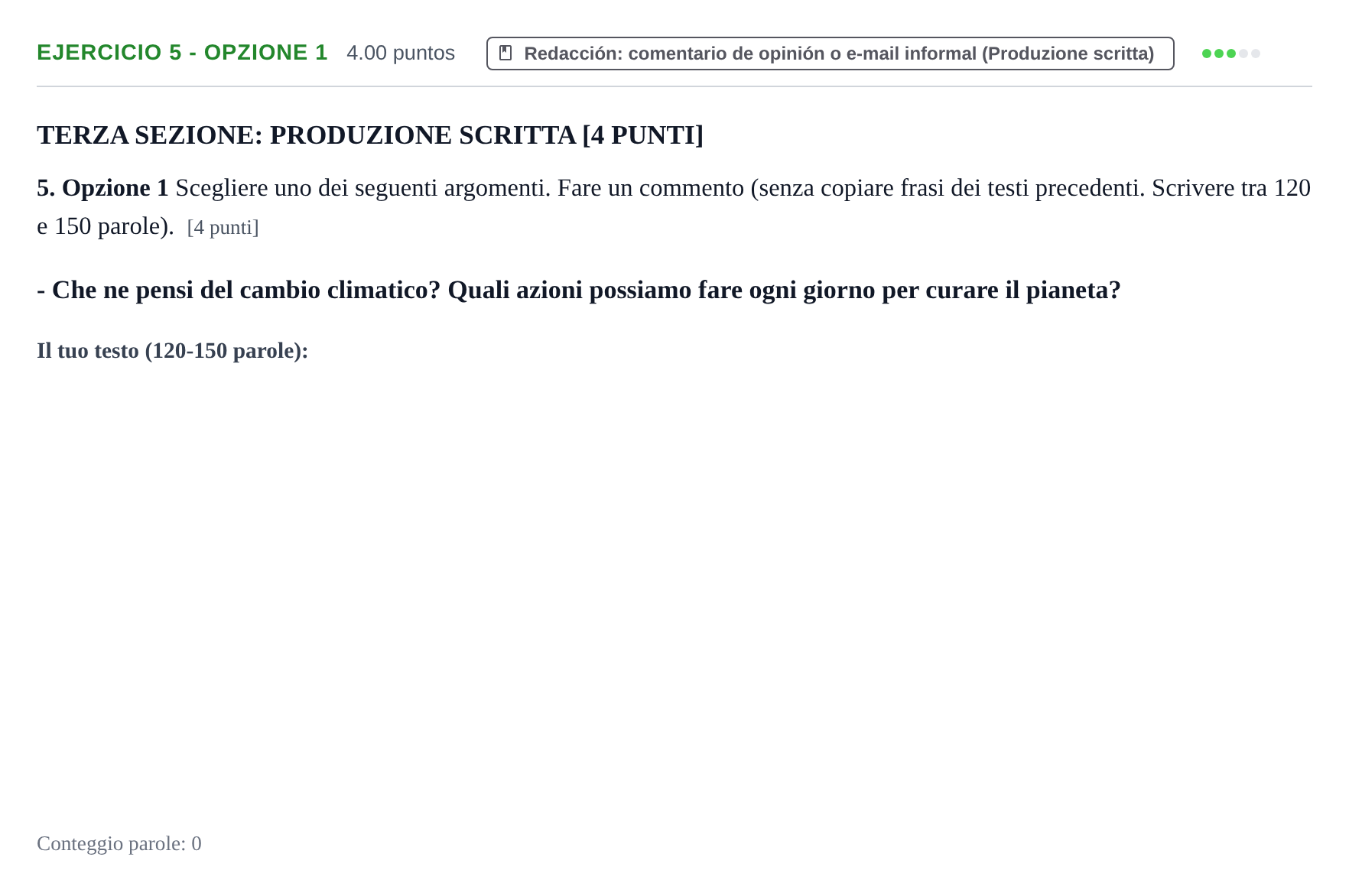 Enunciado: Ejercicio 5 - Opzione 1 · Italiano PAU Murcia Ordinaria 2024