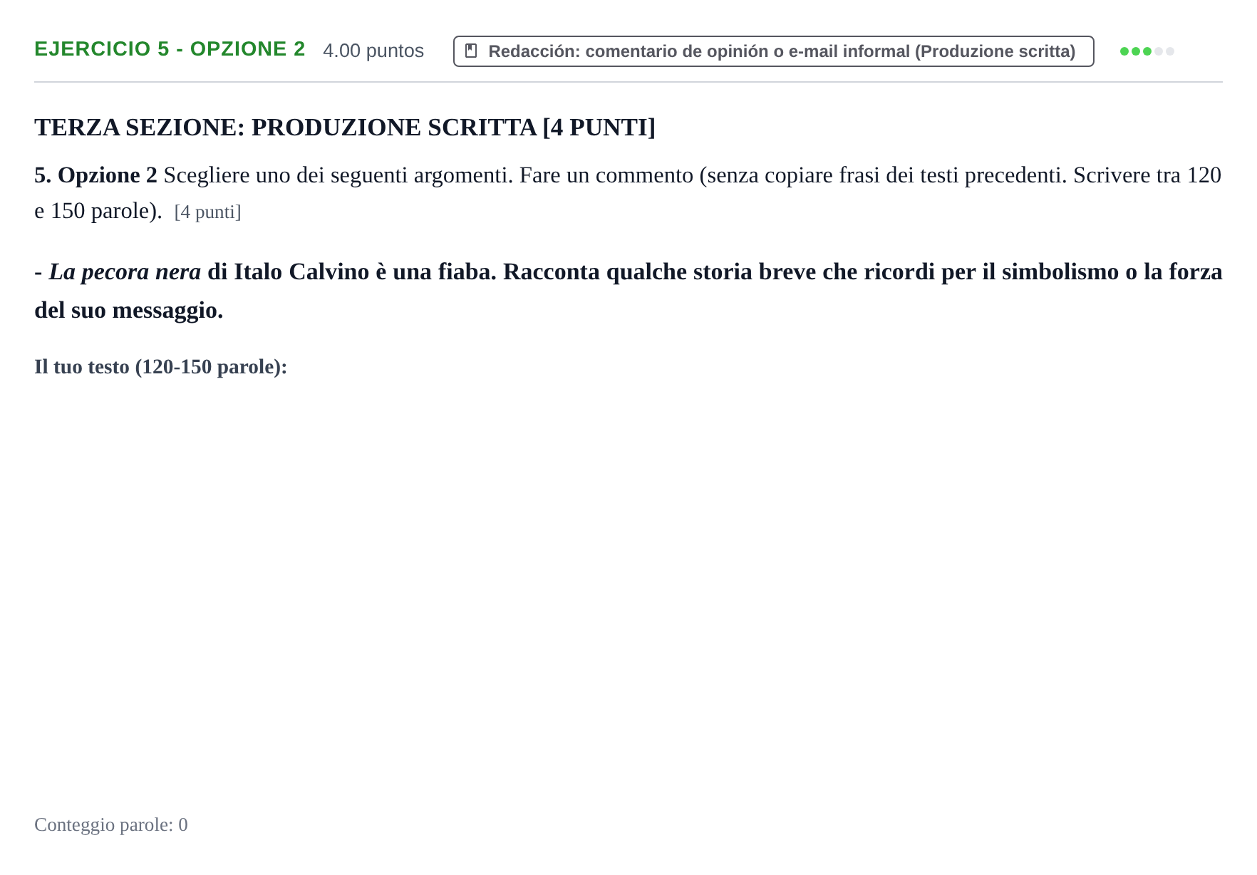 Enunciado: Ejercicio 5 - Opzione 2 · Italiano PAU Murcia Ordinaria 2024