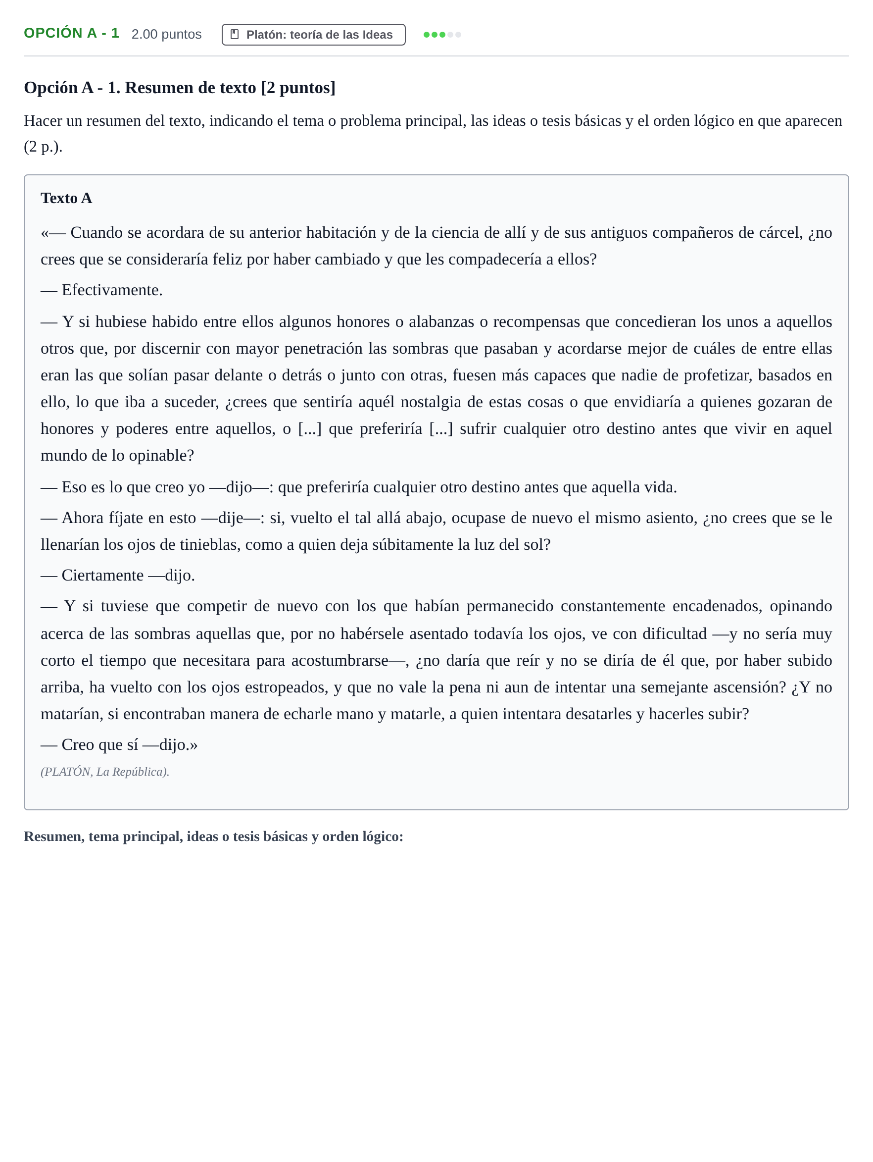 Enunciado: Opción A - 1 · Historia de la Filosofía PAU Murcia Ordinaria 2024