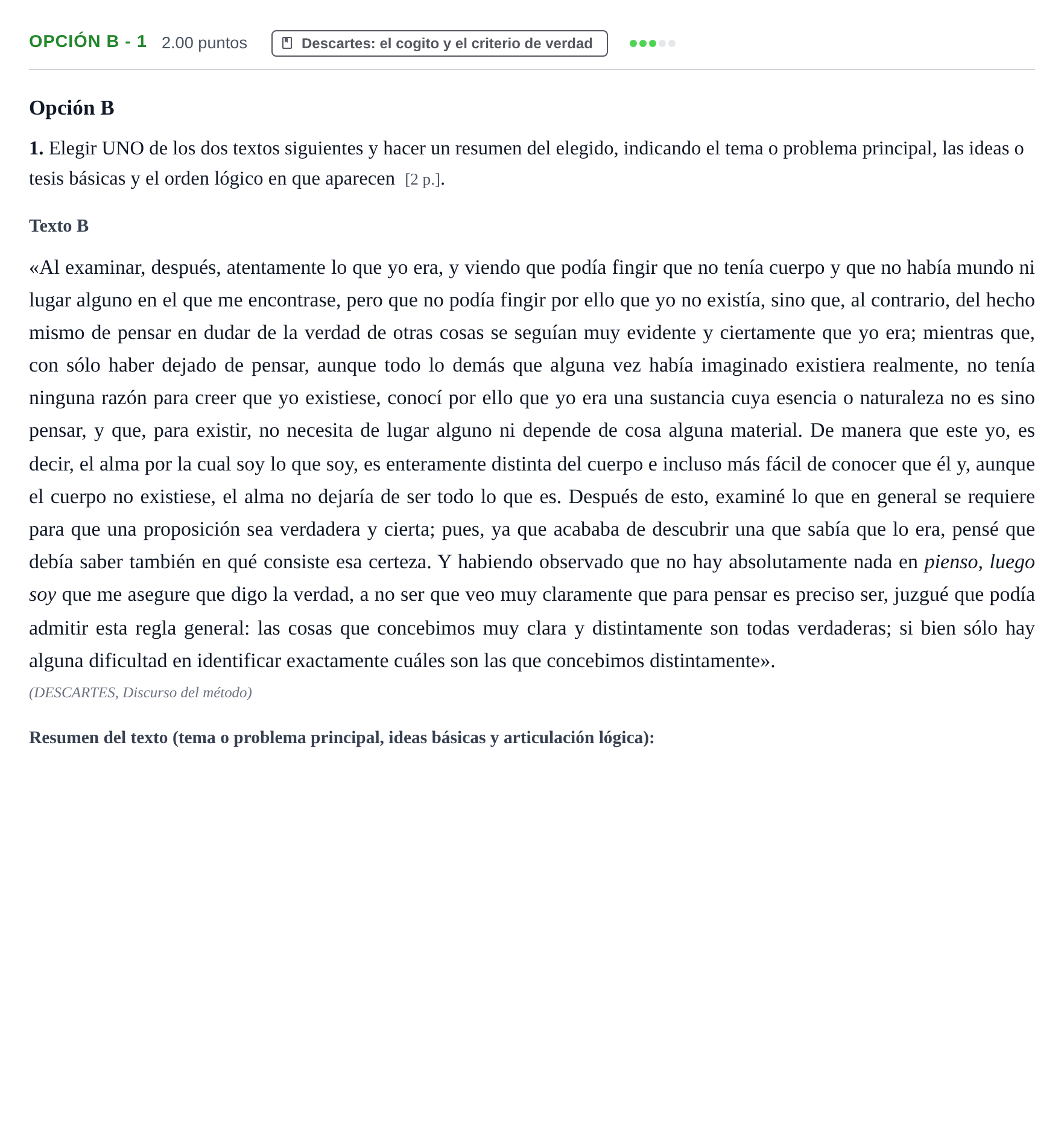Enunciado: Opción B - 1 · Historia de la Filosofía PAU Murcia Ordinaria 2024