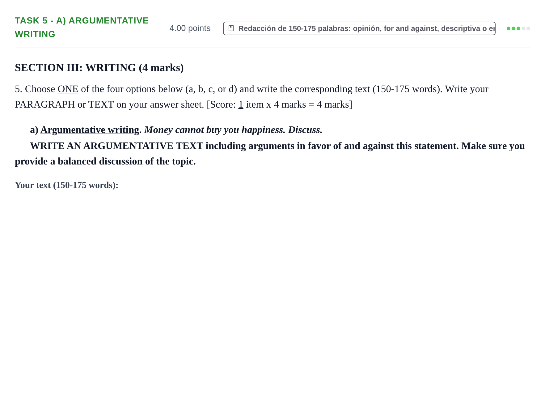 Enunciado: Task 5 - a) Argumentative writing · Inglés PAU Murcia Ordinaria 2024