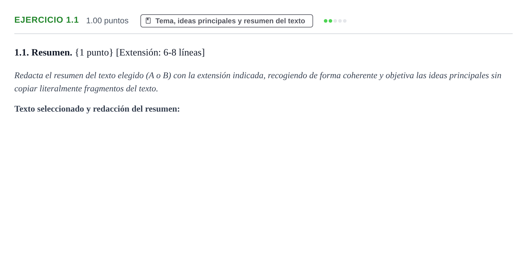 Enunciado: Ejercicio 1.1 · Lengua Castellana y Literatura II PAU Murcia Ordinaria 2024