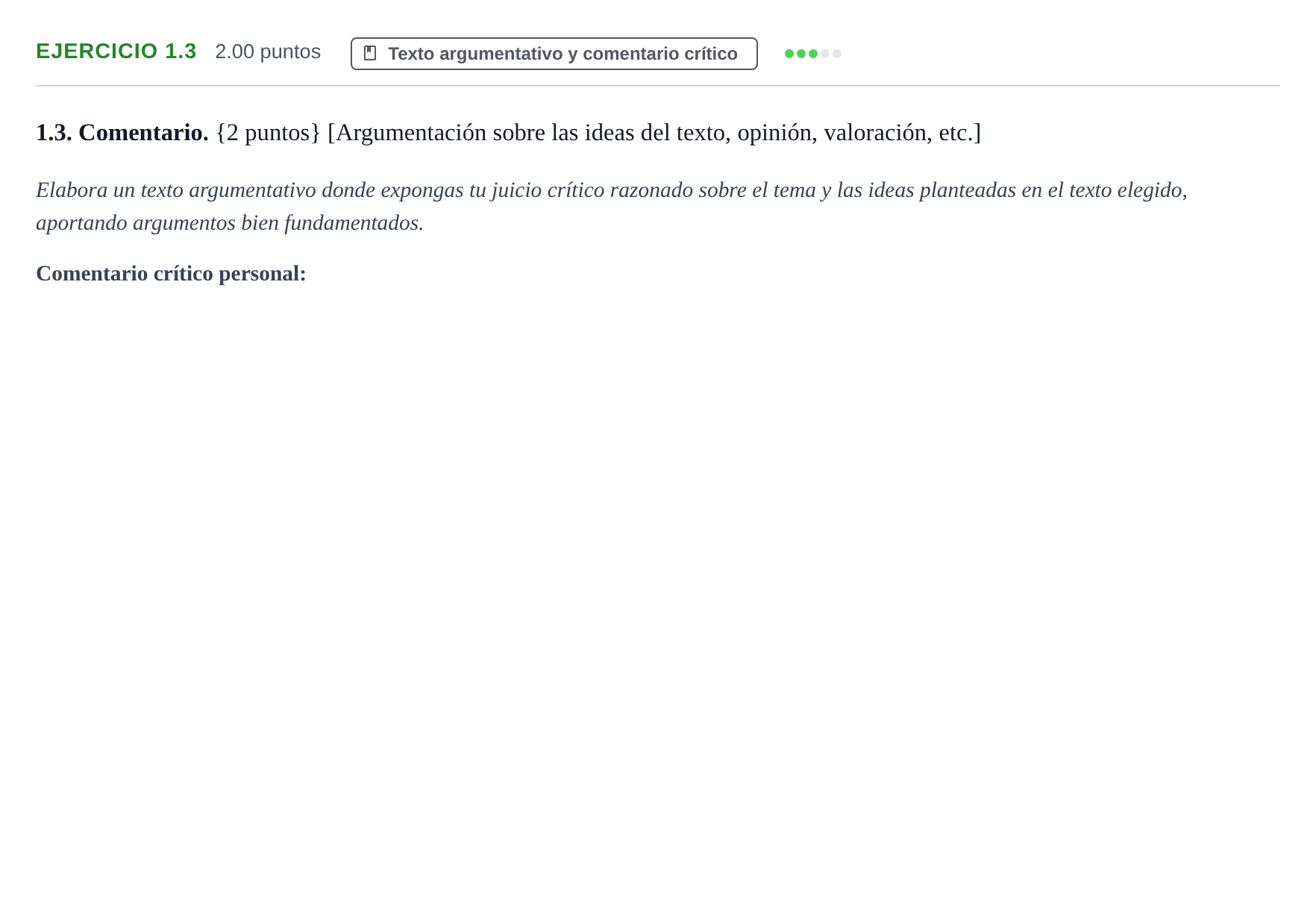 Enunciado: Ejercicio 1.3 · Lengua Castellana y Literatura II PAU Murcia Ordinaria 2024