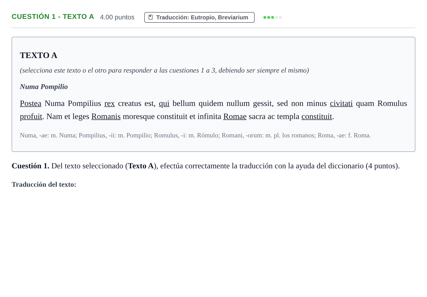 Enunciado: Cuestión 1 - Texto A · Latín II PAU Murcia Ordinaria 2024