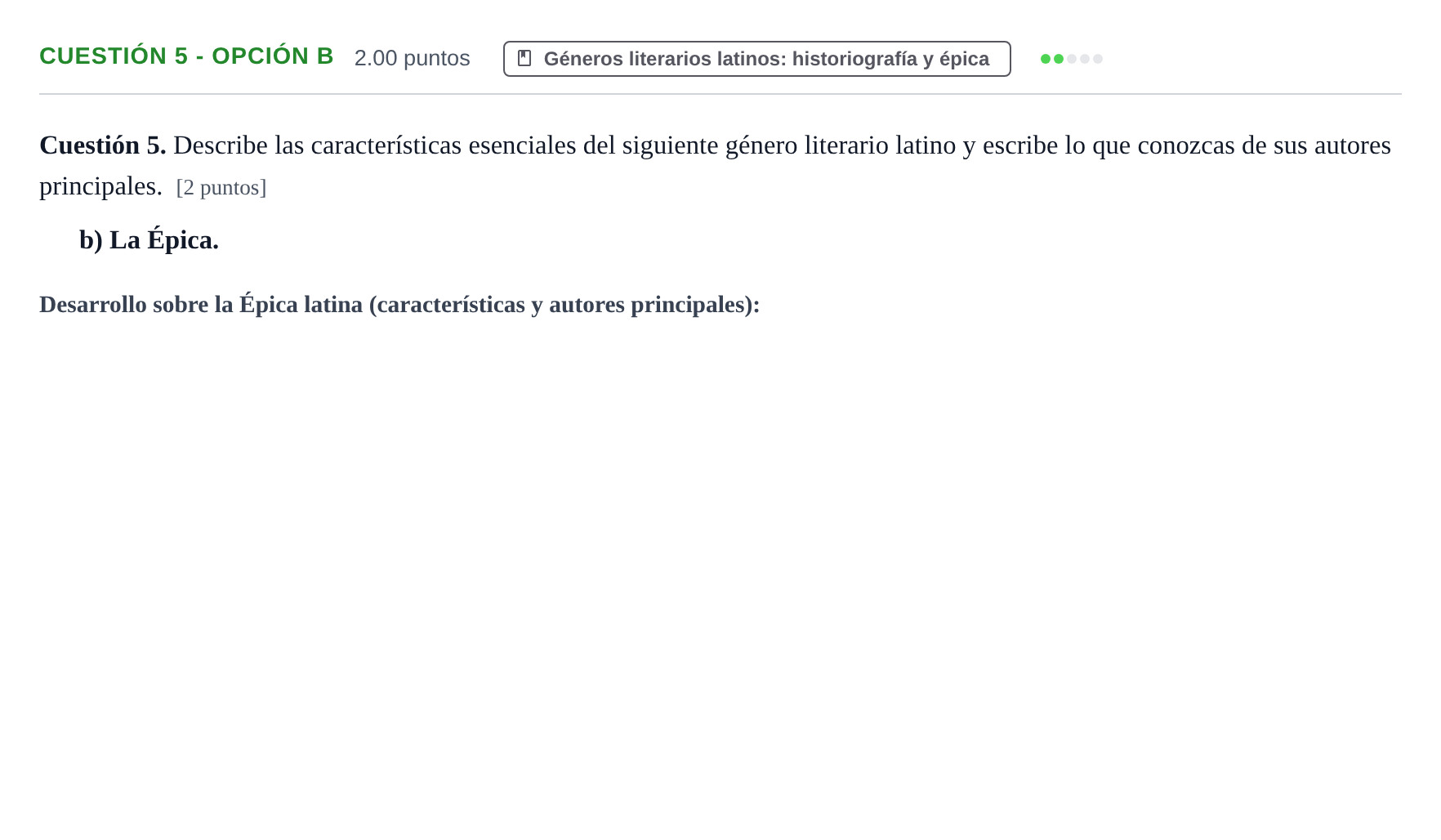 Enunciado: Cuestión 5 - Opción b · Latín II PAU Murcia Ordinaria 2024