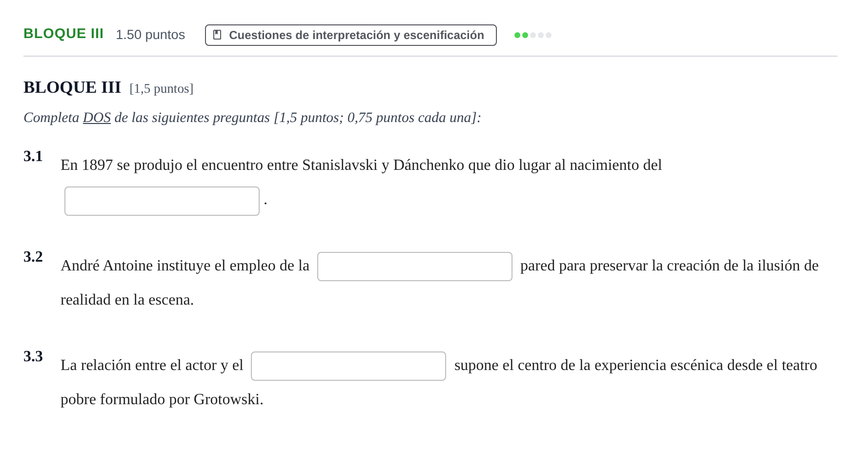 Enunciado: BLOQUE III · Artes Escénicas PAU Murcia Extraordinaria 2024