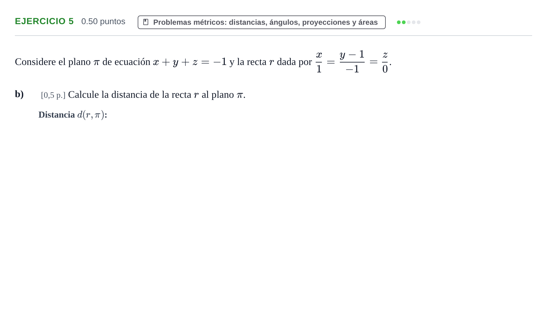 Enunciado: Ejercicio 5 - Problemas métricos · Matemáticas II PAU Murcia Ordinaria 2024