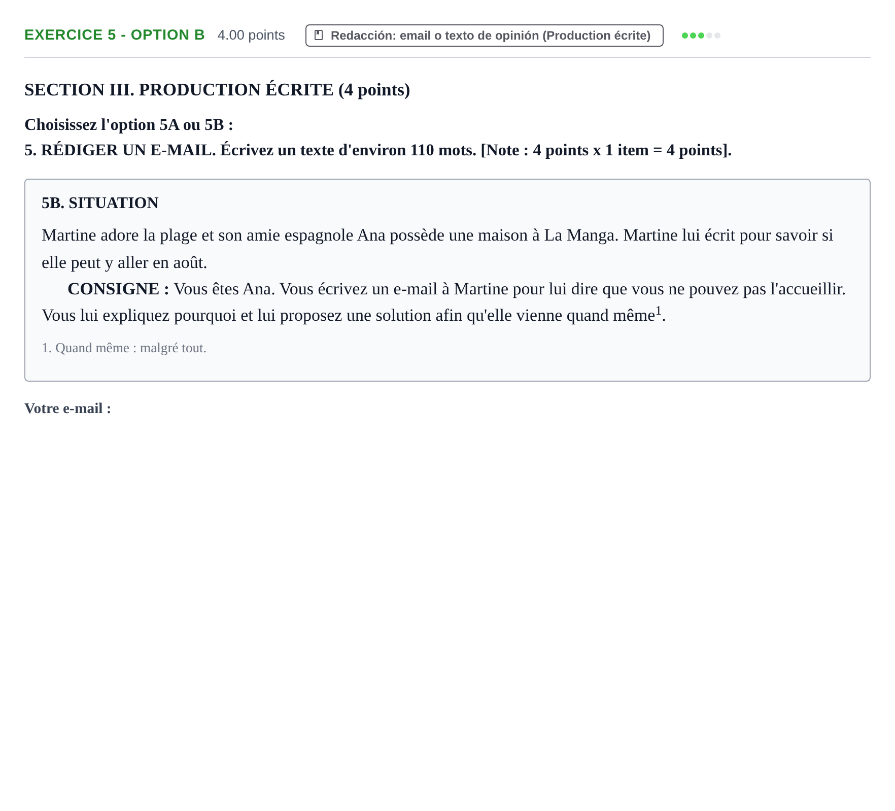 Enunciado: Ejercicio 5 - Option B · Francés PAU Murcia Extraordinaria 2024