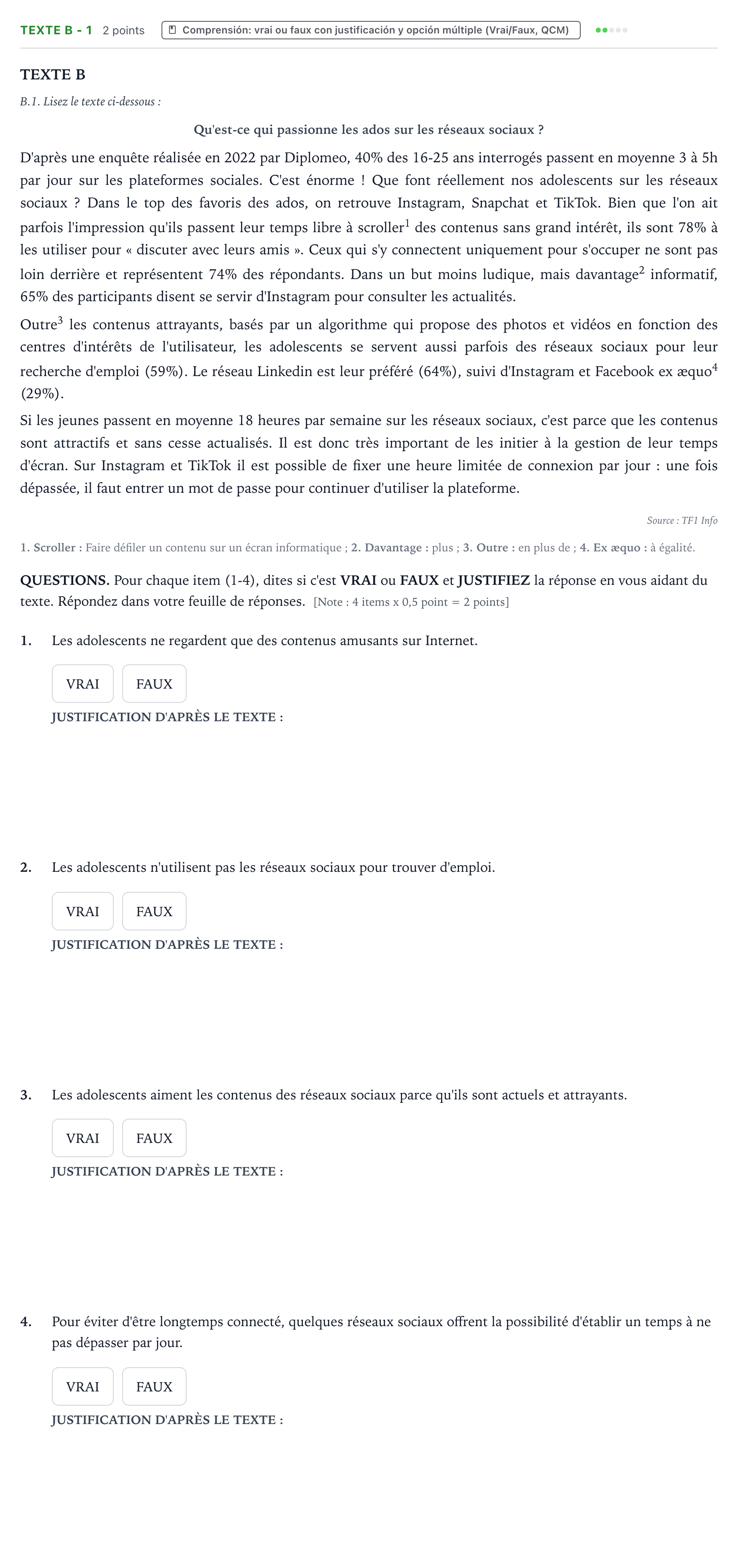 Enunciado: Ejercicio Texte B - 1 · Francés PAU Murcia Extraordinaria 2024