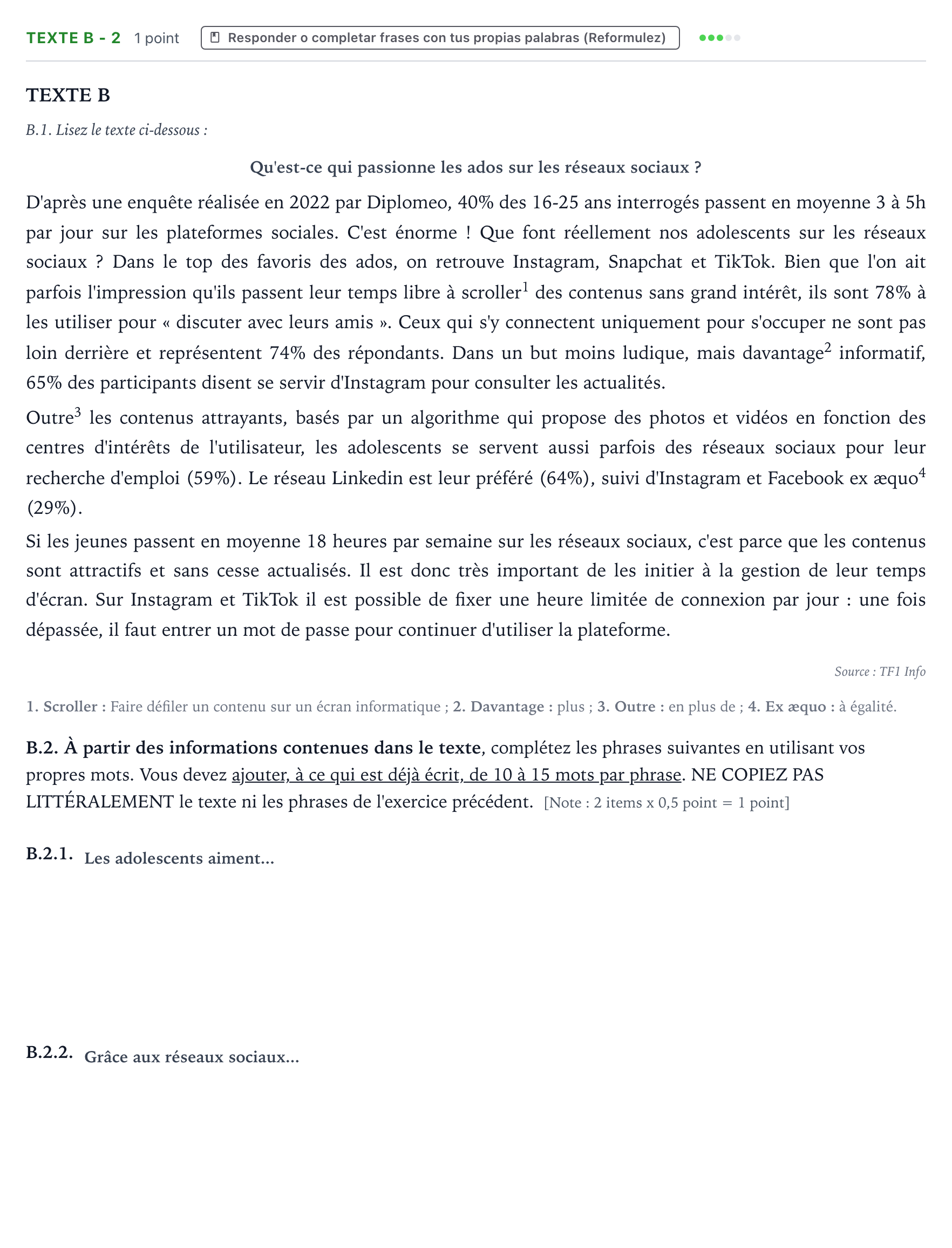 Enunciado: Ejercicio Texte B - 2 · Francés PAU Murcia Extraordinaria 2024