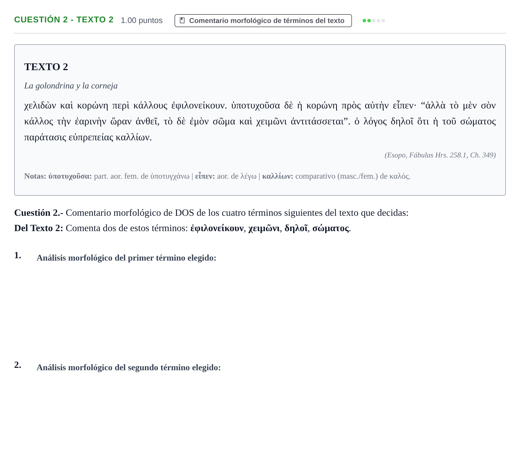 Enunciado: Cuestión 2 - Texto 2 · Griego II PAU Murcia Extraordinaria 2024