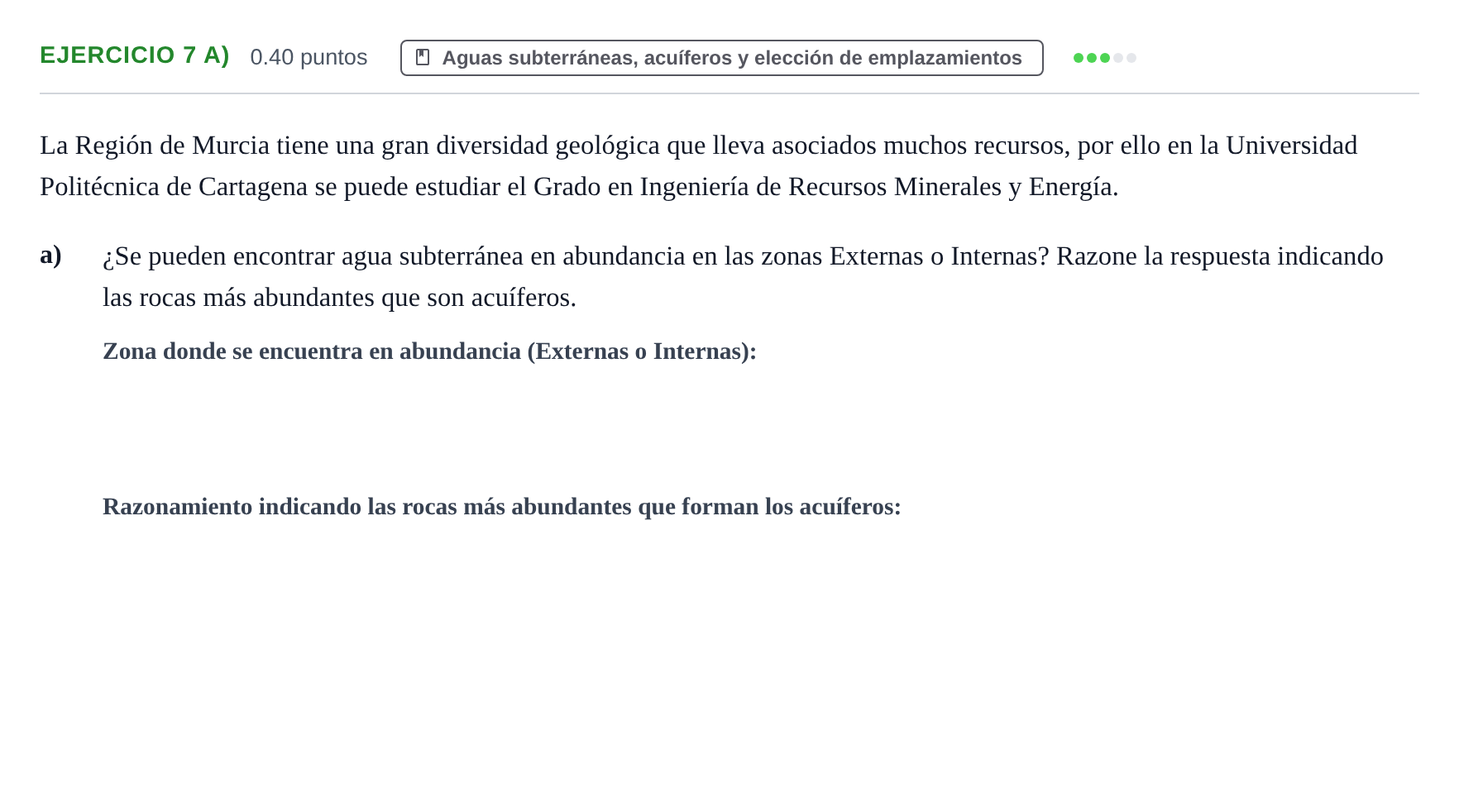 Enunciado: Ejercicio 7 a) - Aguas subterráneas · Geología y Ciencias Ambientales PAU Murcia Extraordinaria 2024