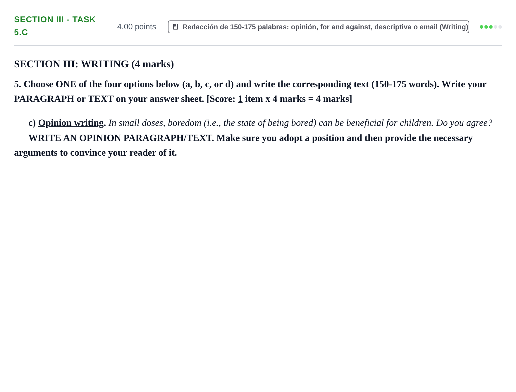 Enunciado: Ejercicio Section III - Task 5.c · Inglés PAU Murcia Extraordinaria 2024
