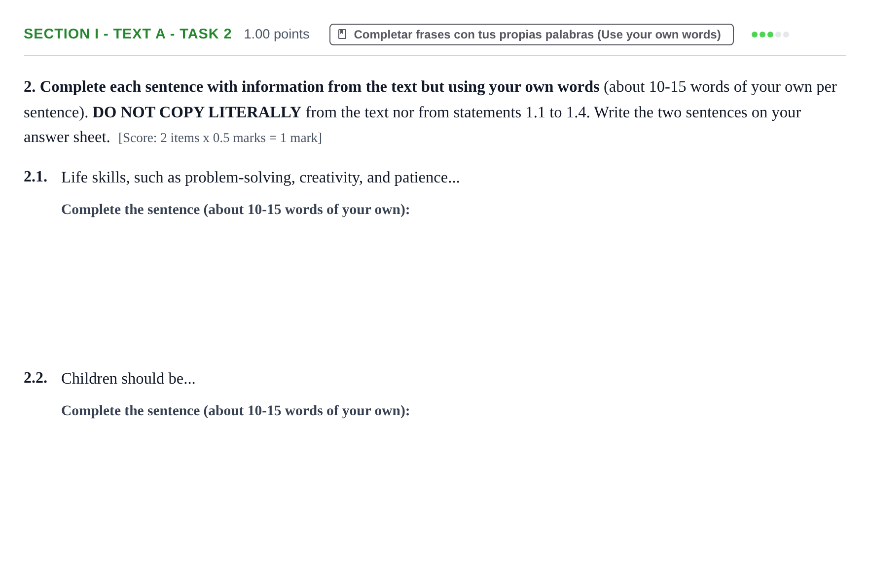Enunciado: Ejercicio Section I - Text A - Task 2 · Inglés PAU Murcia Extraordinaria 2024