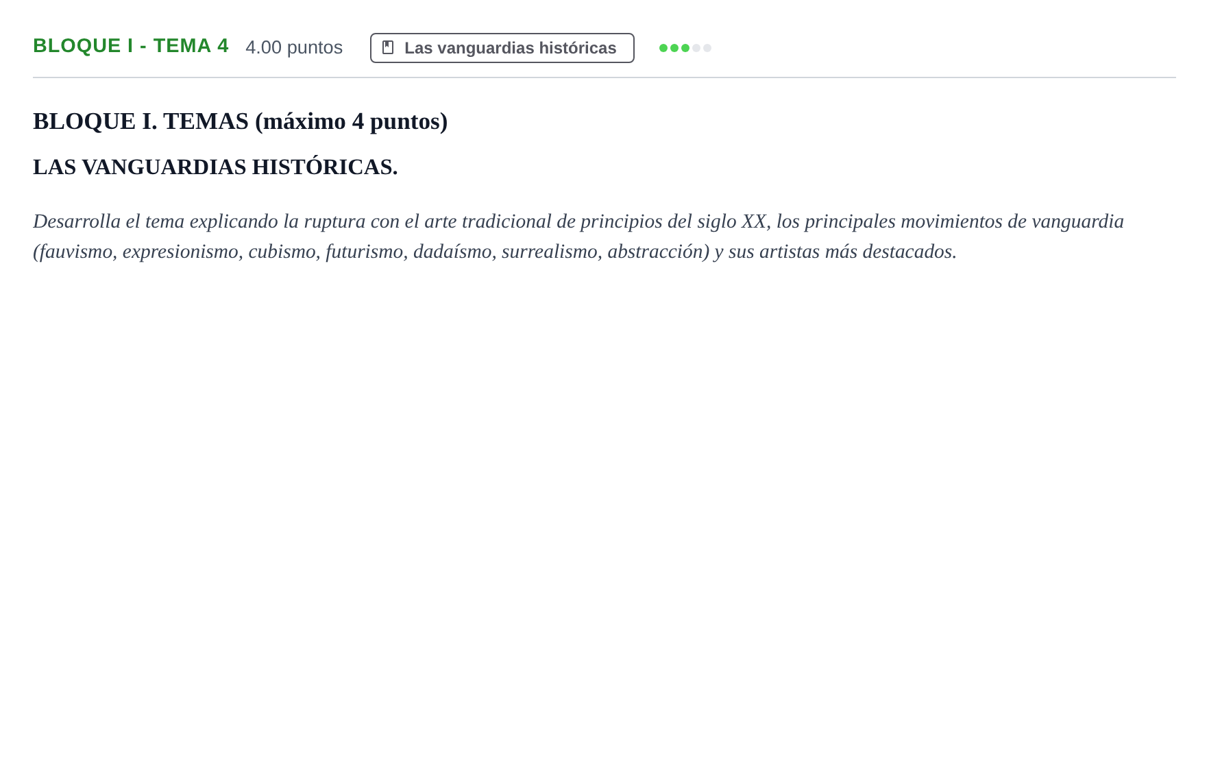 Enunciado: Bloque I - Tema 4 · Historia del Arte PAU Murcia Extraordinaria 2024
