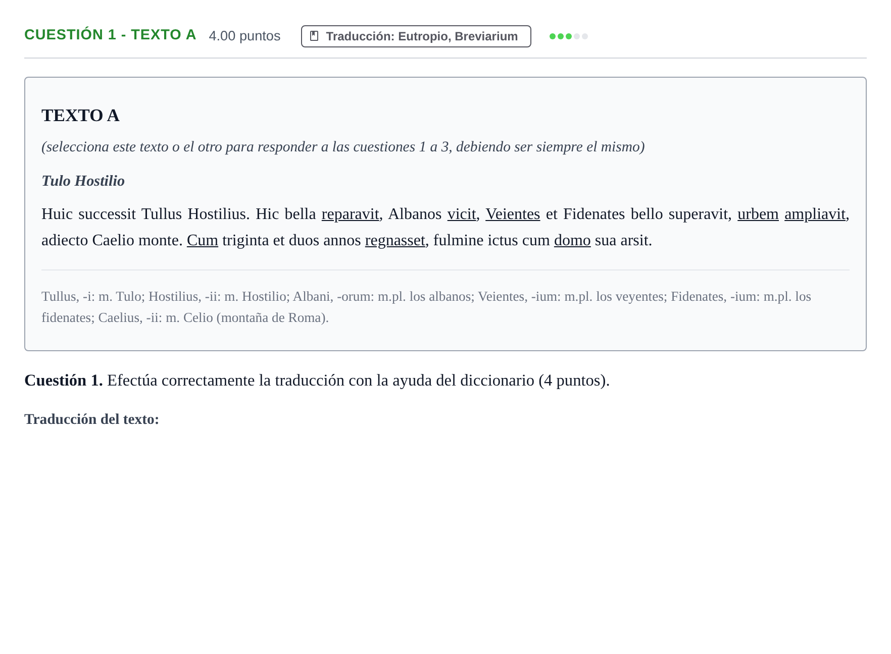 Enunciado: Cuestión 1 - Texto A · Latín II PAU Murcia Extraordinaria 2024