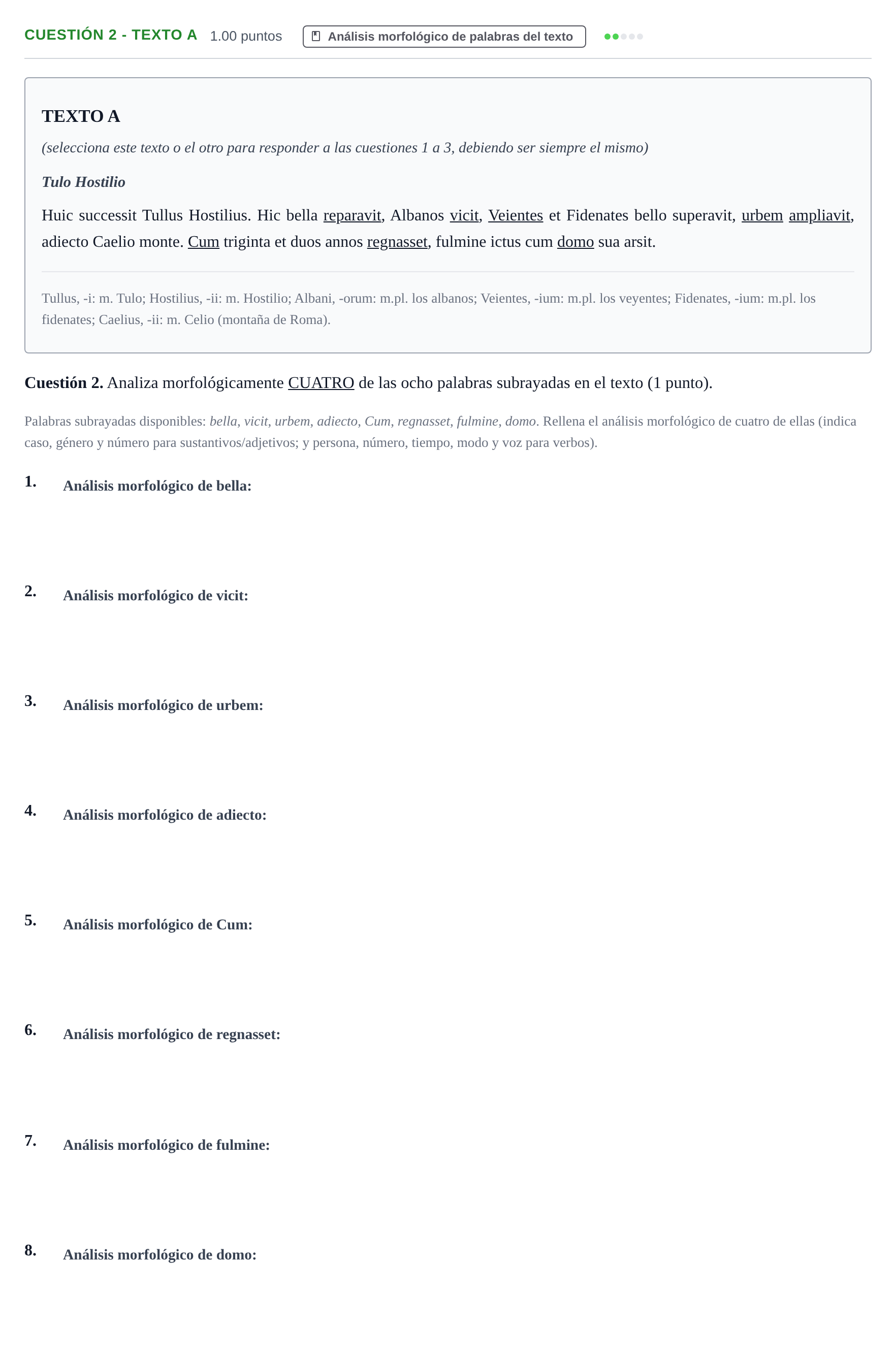 Enunciado: Cuestión 2 - Texto A · Latín II PAU Murcia Extraordinaria 2024