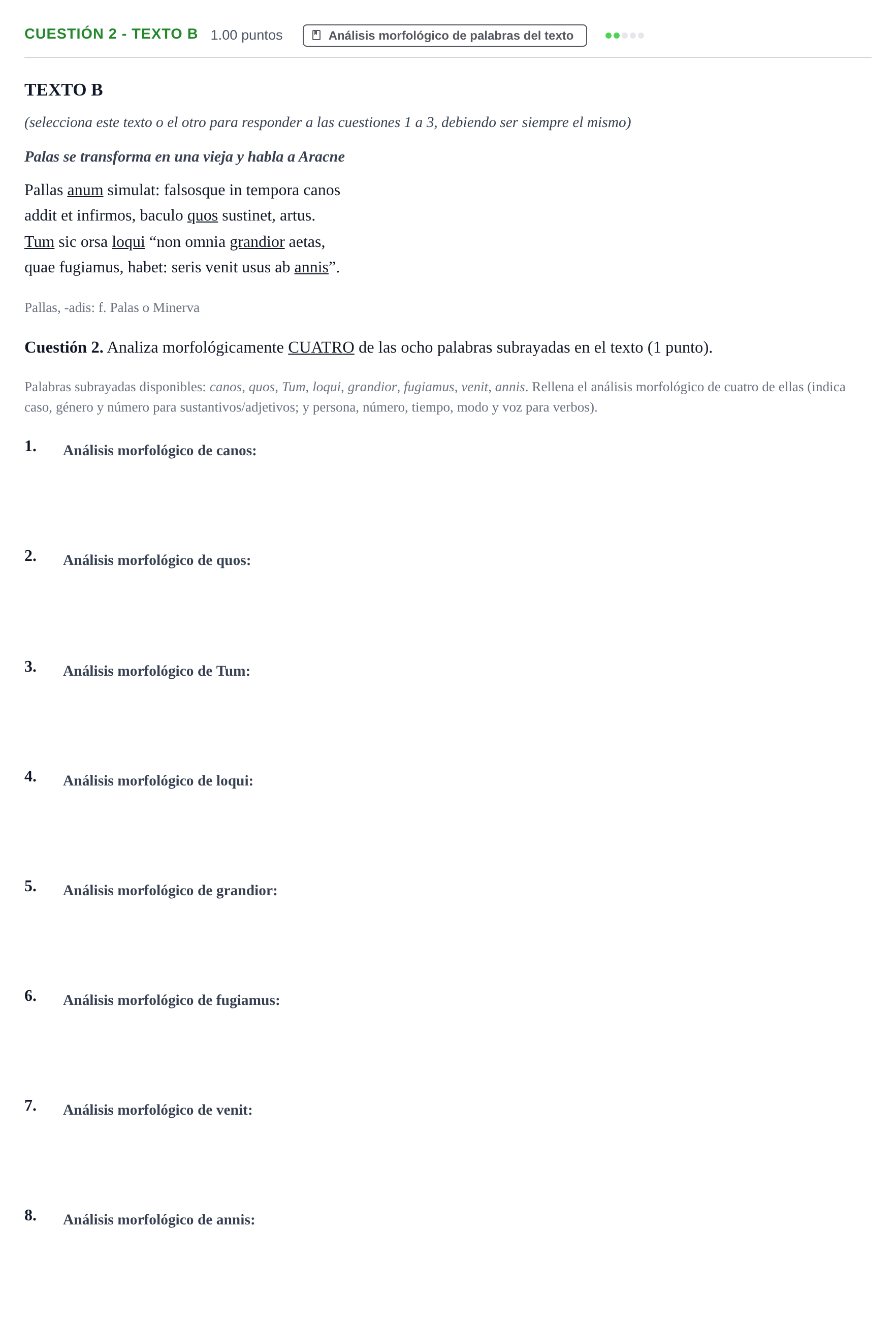 Enunciado: Cuestión 2 - Texto B · Latín II PAU Murcia Extraordinaria 2024