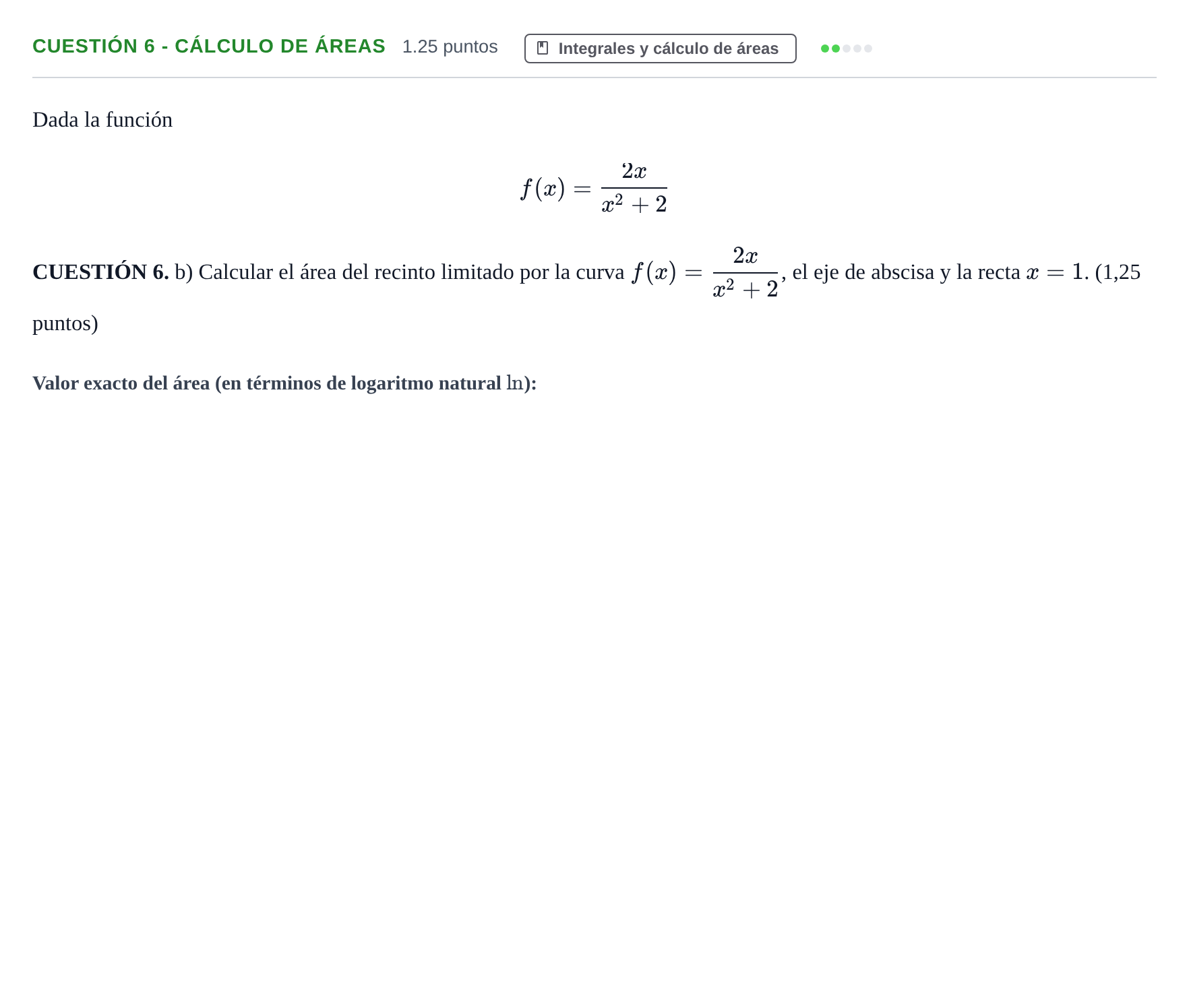 Enunciado: CUESTIÓN 6 - Cálculo de áreas · Matemáticas aplicadas a las Ciencias Sociales II PAU Murcia Extraordinaria 2024