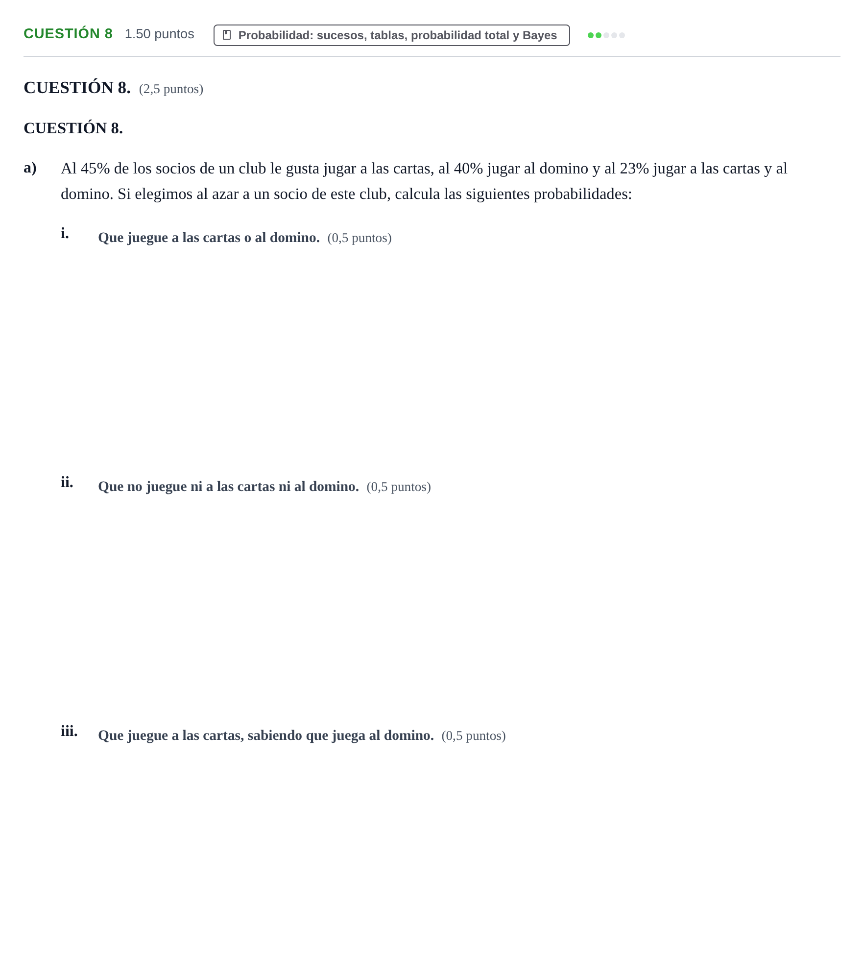 Enunciado: CUESTIÓN 8 - Probabilidad · Matemáticas aplicadas a las Ciencias Sociales II PAU Murcia Extraordinaria 2024
