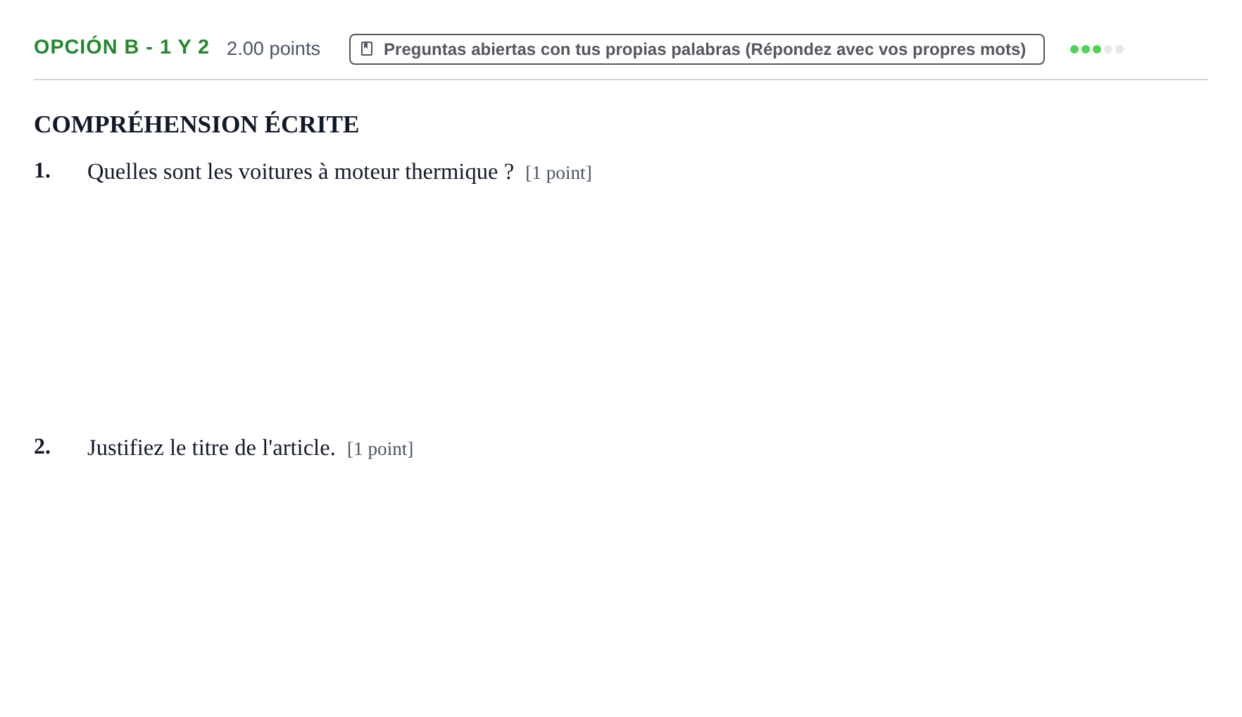 Enunciado: Opción B - 1 y 2 · Francés PAU Navarra Ordinaria 2022
