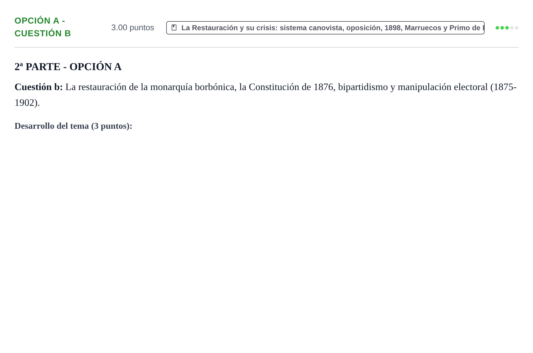 Enunciado: Opción A - Cuestión b · Historia de España PAU Navarra Ordinaria 2022