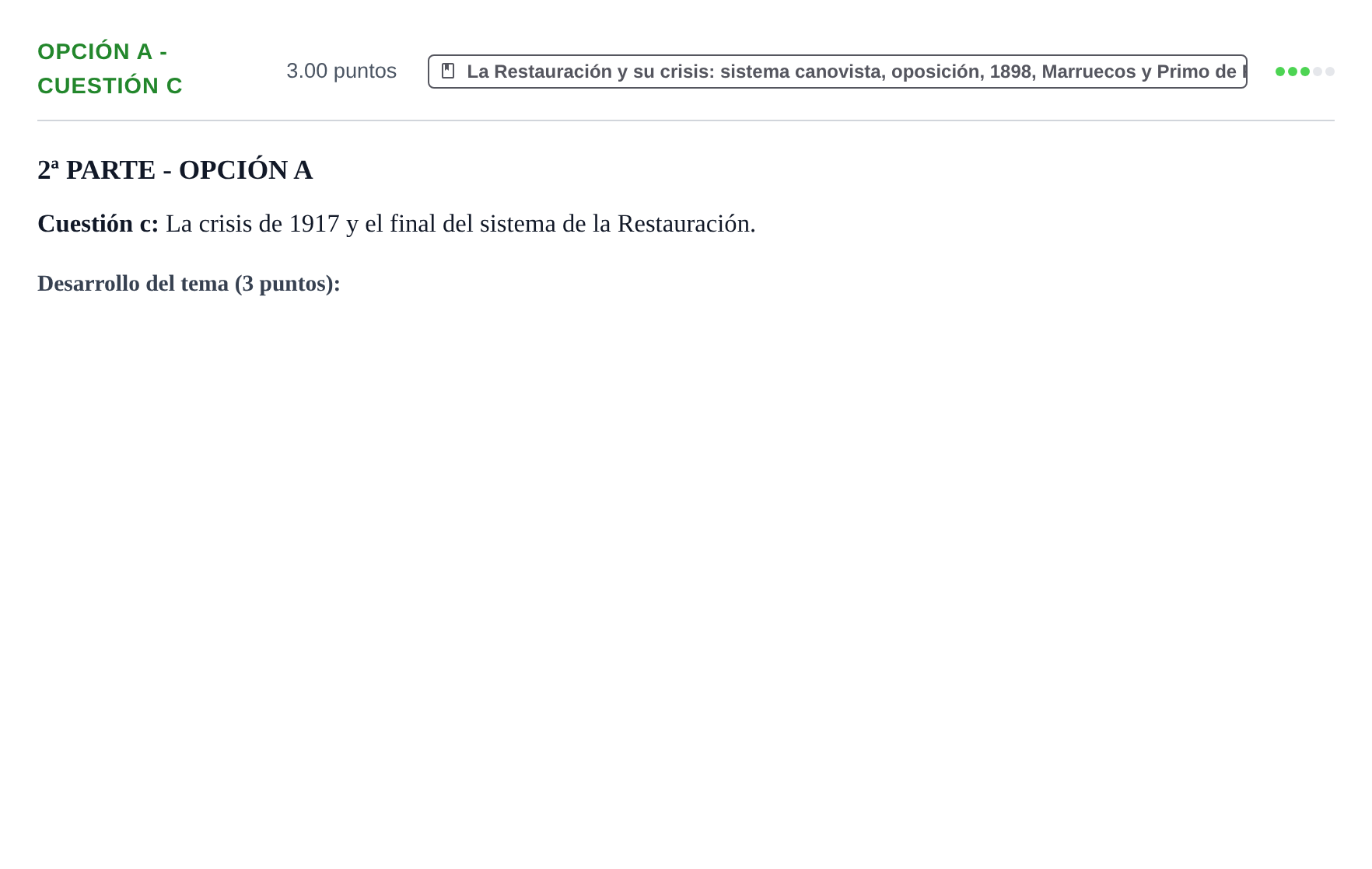 Enunciado: Opción A - Cuestión c · Historia de España PAU Navarra Ordinaria 2022
