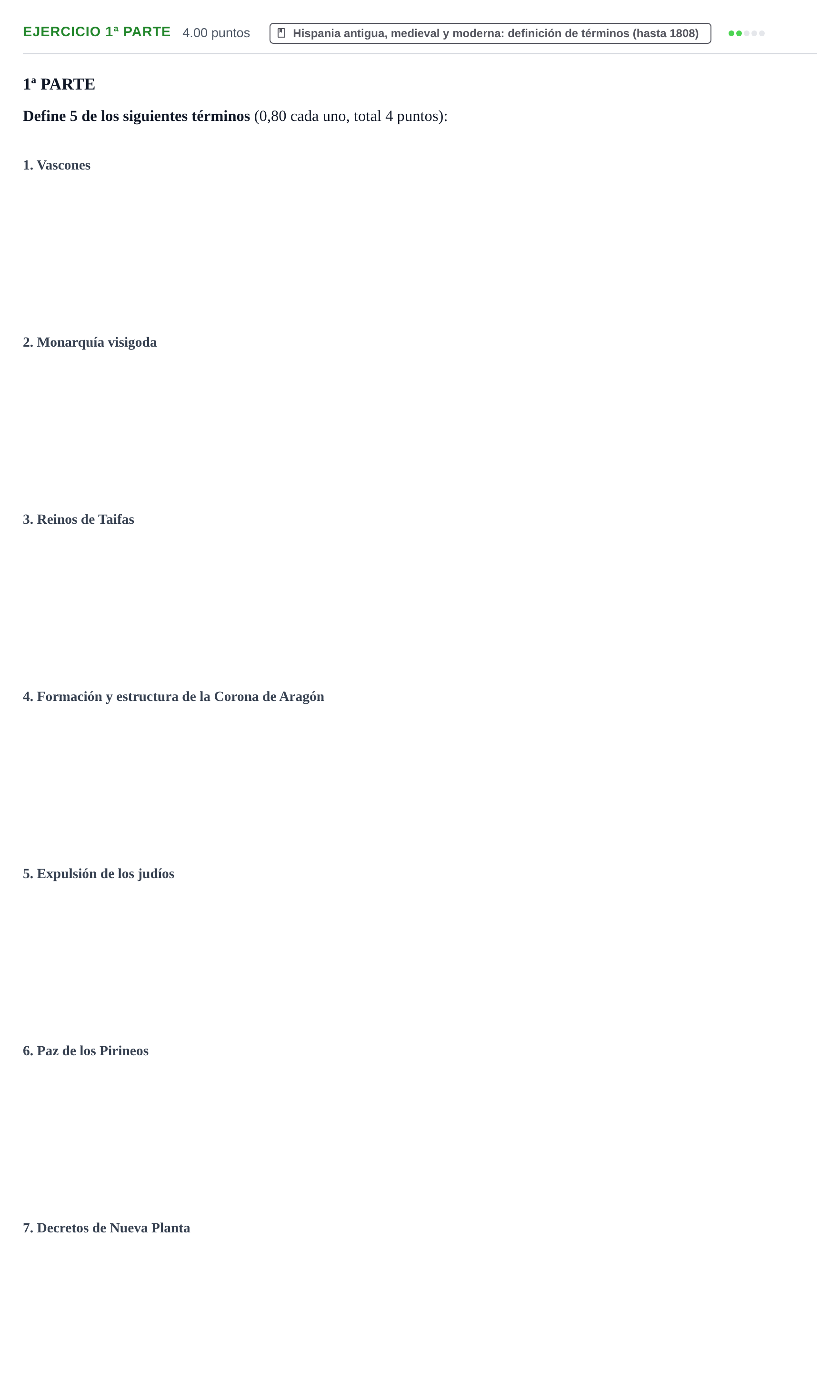 Enunciado: Ejercicio 1ª Parte · Historia de España PAU Navarra Ordinaria 2022