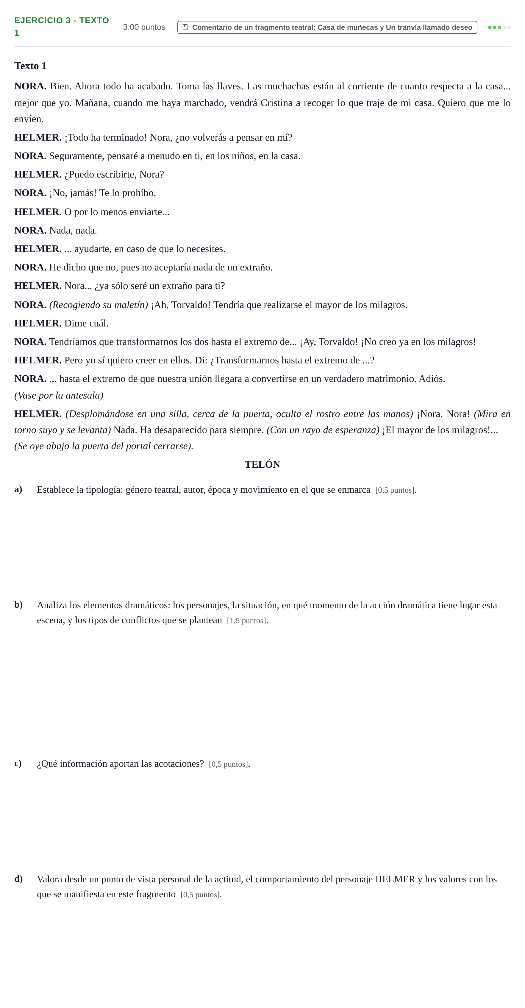 Enunciado: Ejercicio 3 - Texto 1 · Artes Escénicas PAU Navarra Ordinaria 2022